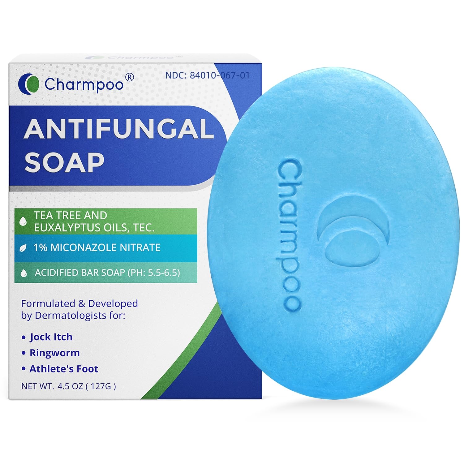 CHARMPOO Antifungal Soap Bar for Itchy Skin — Relieve Athletes Foot & Fungal Discomfort, Moisturizing & pH-Balanced (4.5 oz)