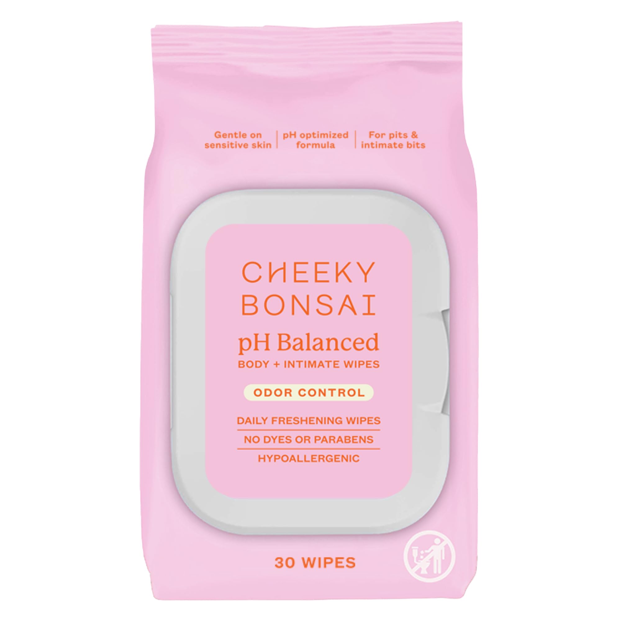 Cheeky Bonsai pH Balanced Feminine Wipes – Odor Control, Sensitive-Skin Friendly (30 Count)