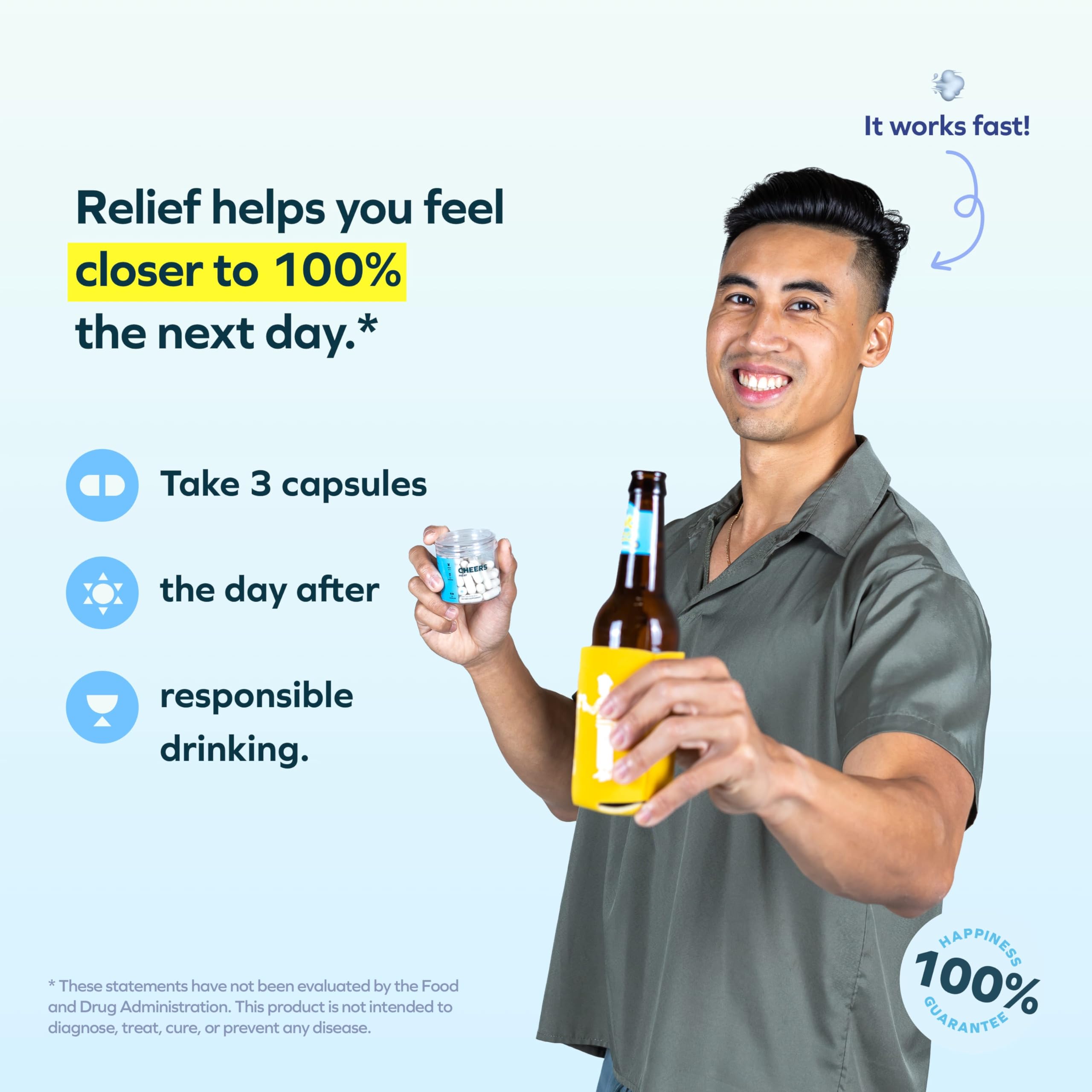 Cheers Relief – Next Morning Aid with Ginger, Willow Bark, L-Theanine & Caffeine | 12 Doses