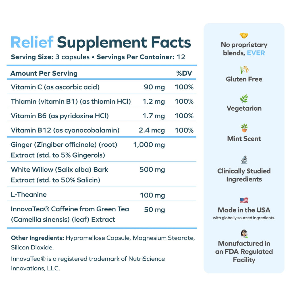 Cheers Relief – Next Morning Aid with Ginger, Willow Bark, L-Theanine & Caffeine | 12 Doses