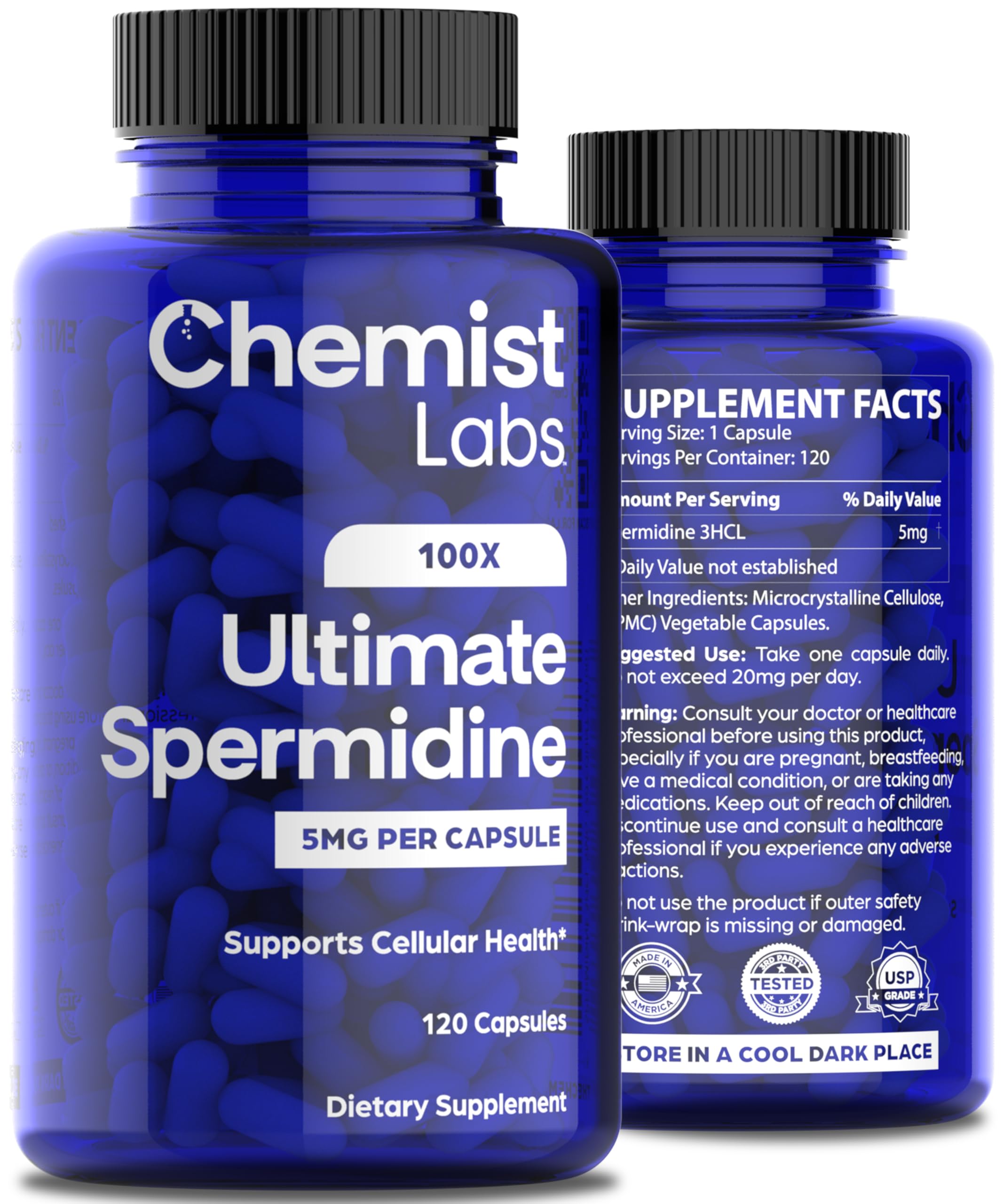 Chemist Labs Spermidine Supplements for Longevity - 5 mg, 120 Servings, Vegan, 3rd-Party Tested
