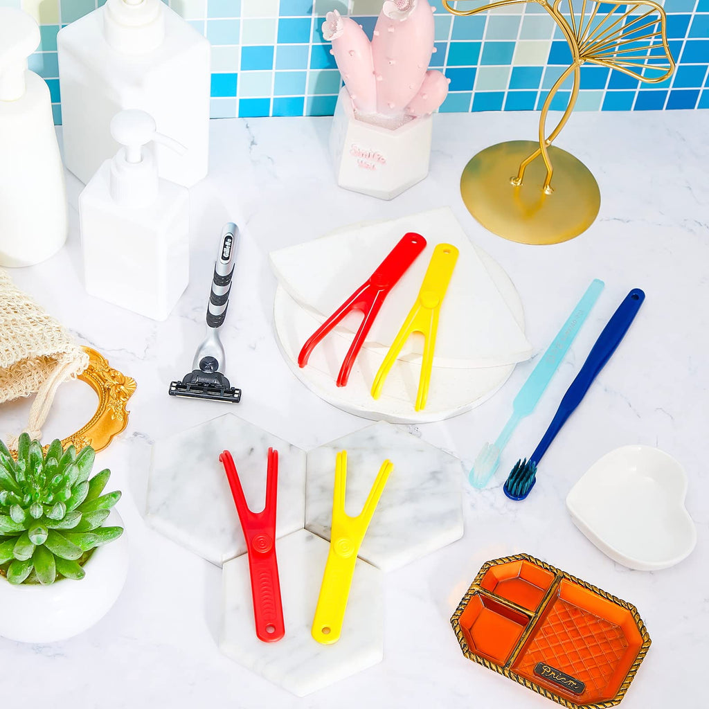 Chengu 4-Piece Dental Floss Holder – Reusable Flosser, Flossmate Handle (Red & Yellow)