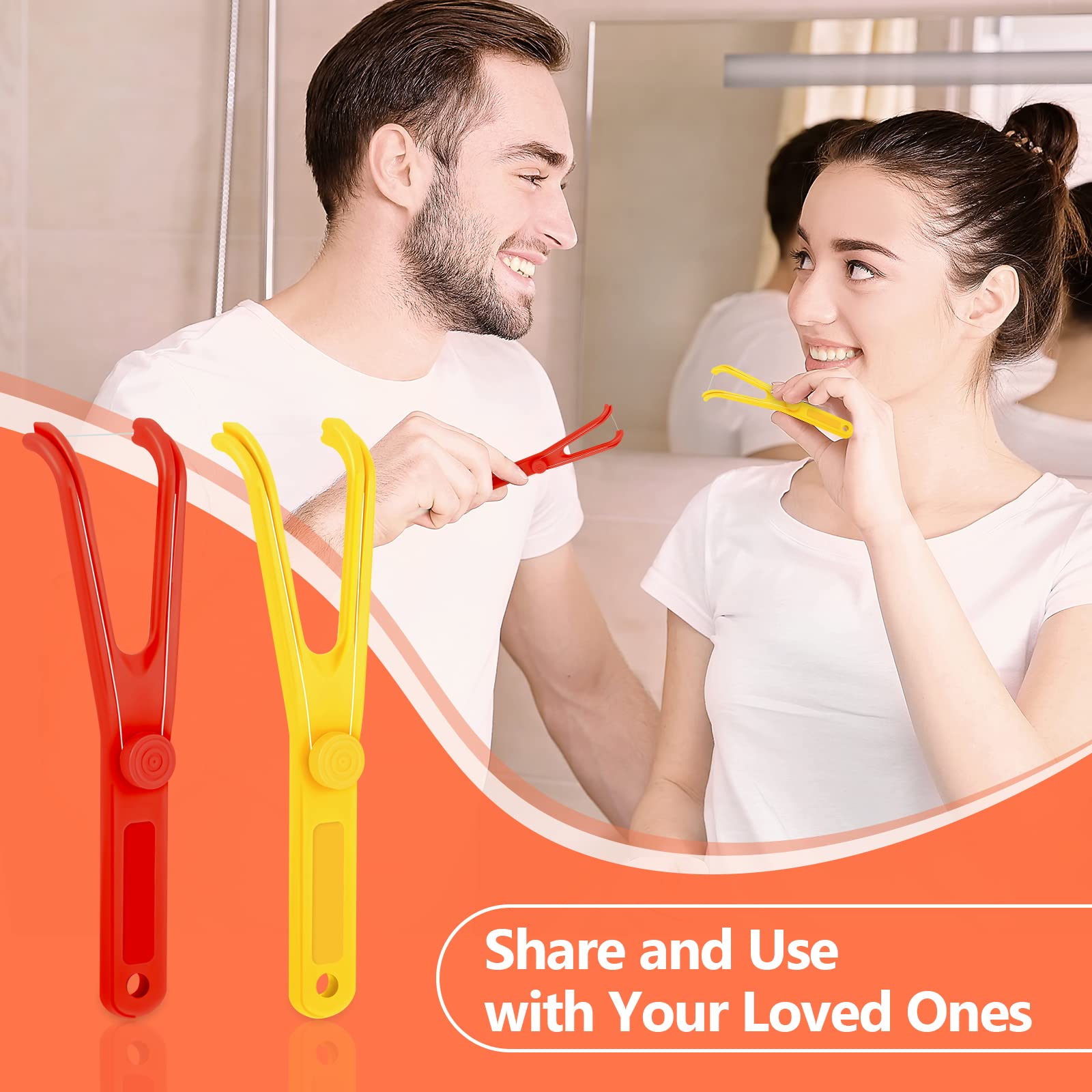 Chengu 10 Pieces Dental Floss Holder - Reusable Y-Shape Flosser (Red & Yellow)
