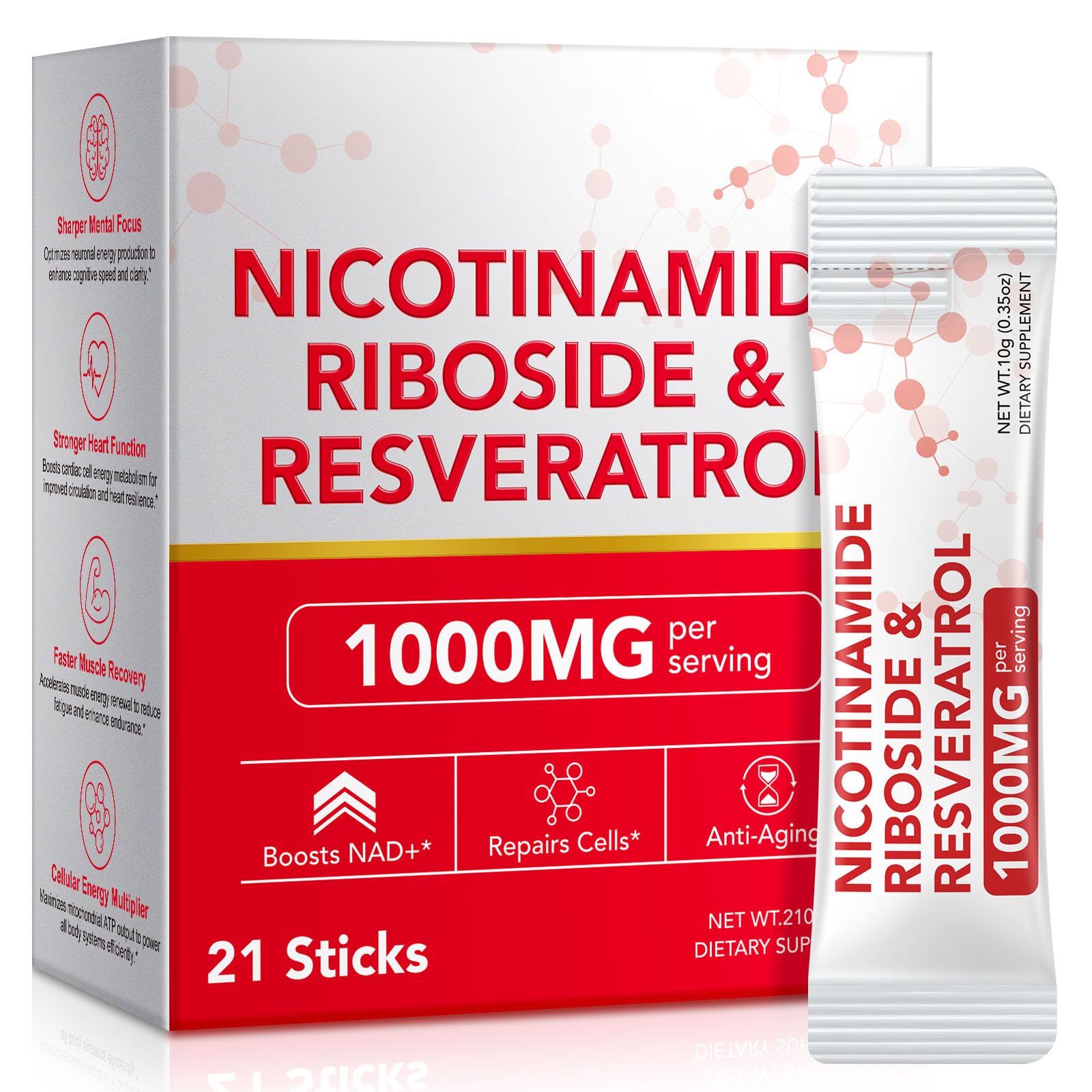 Chenyayun 1000MG Liposomal NAD+ Liquid with Resveratrol & Quercetin – Cellular Longevity, Anti-Aging, Energy | 21 Packets