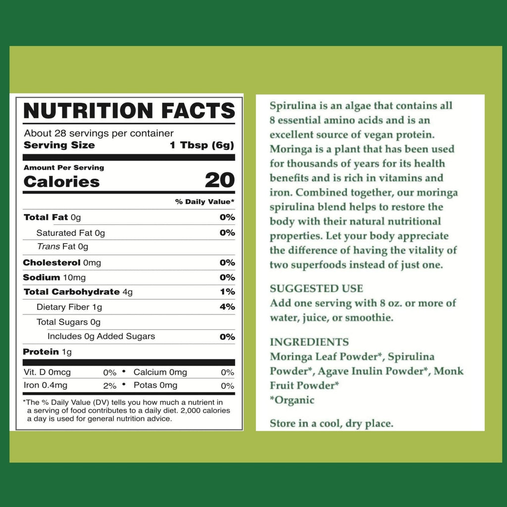Chérie Sweet Heart Organic Moringa & Spirulina Superfood Blend – 6 oz | USDA Organic, Non-GMO, Vegan, Gluten-Free