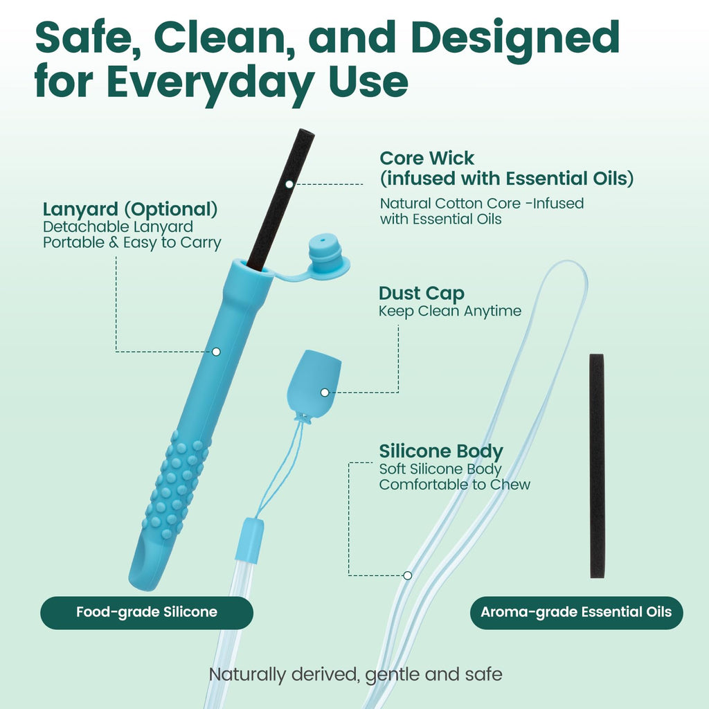 Chewable Silicone Aroma Sticks with Essential Oils – Stress Relief & Fresh Breath (Blue)