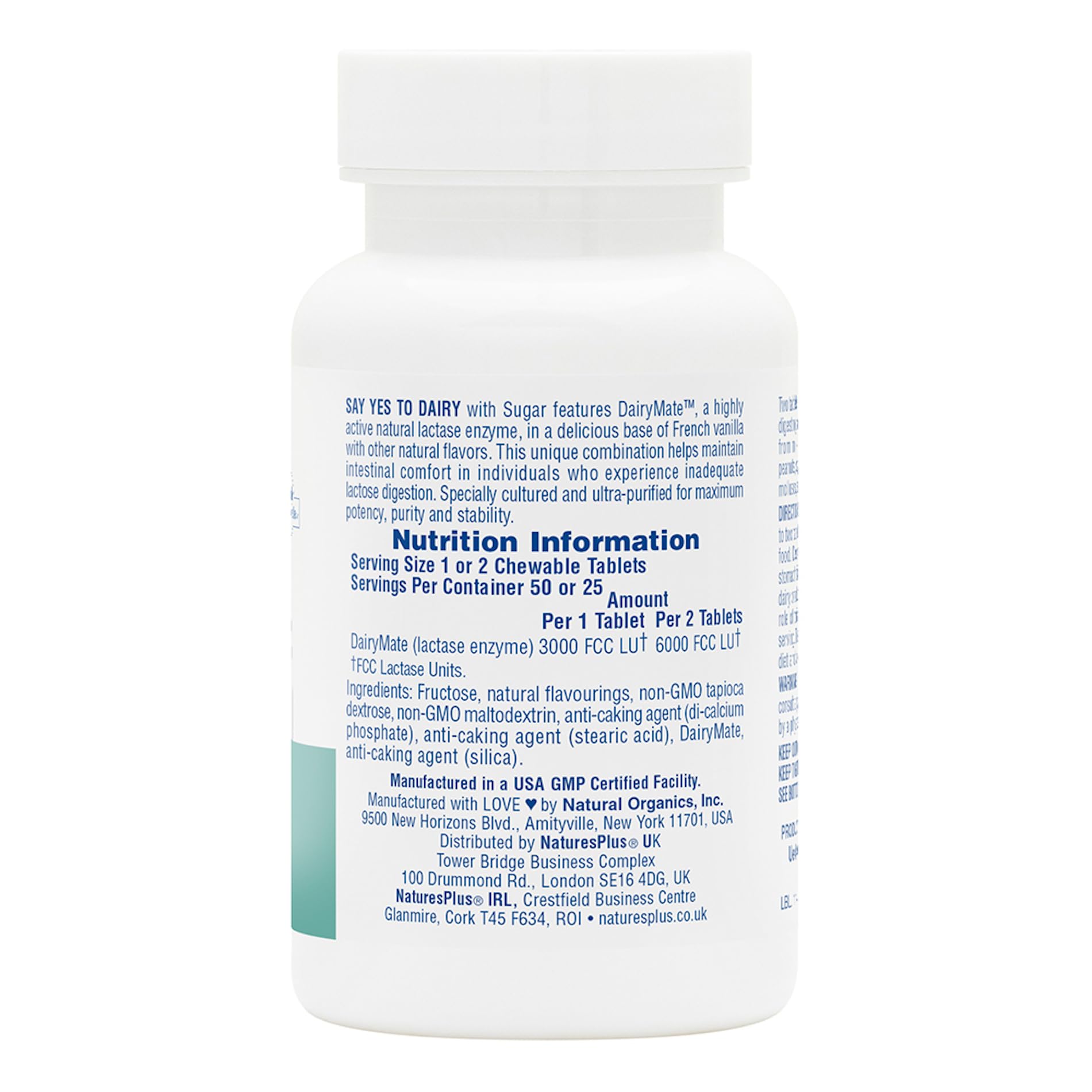 Natures Plus Say Yes to Dairy - 50 Chewable Lactase Enzyme Tablets