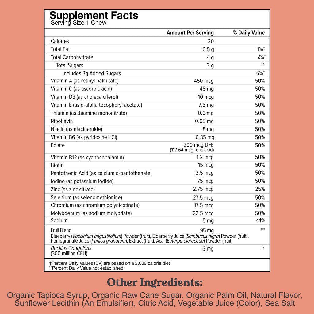 Chewsy Kids’ Multivitamin: Wild Berry Candy-Style Daily Vitamin Chews + Probiotics & Superfoods | 30-Day Supply