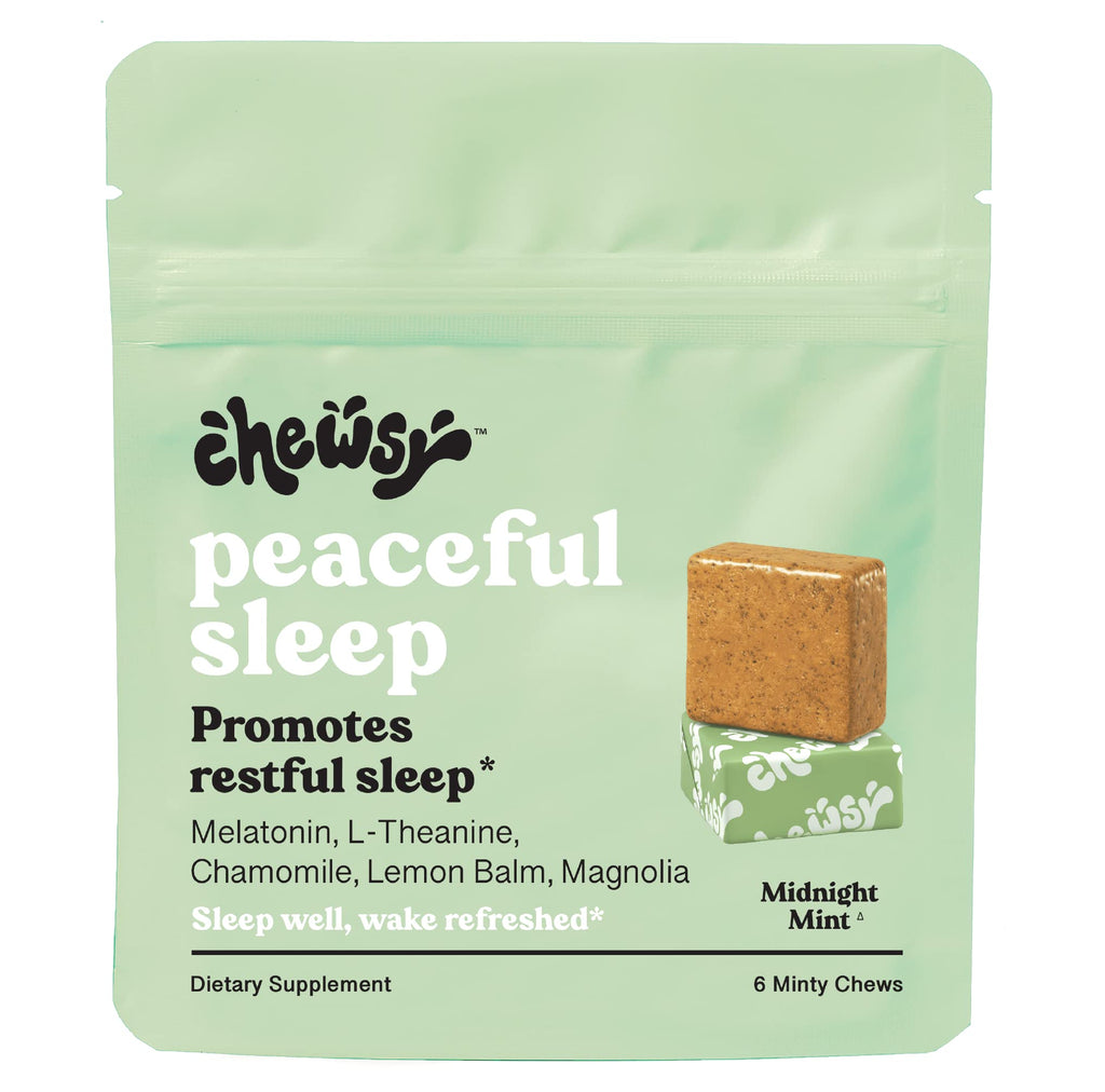 Chewsy Peaceful Sleep Chews - Sleep Support with 3 mg Melatonin, 200 mg L-Theanine, Chamomile & Lemon Balm | 6-Day Supply