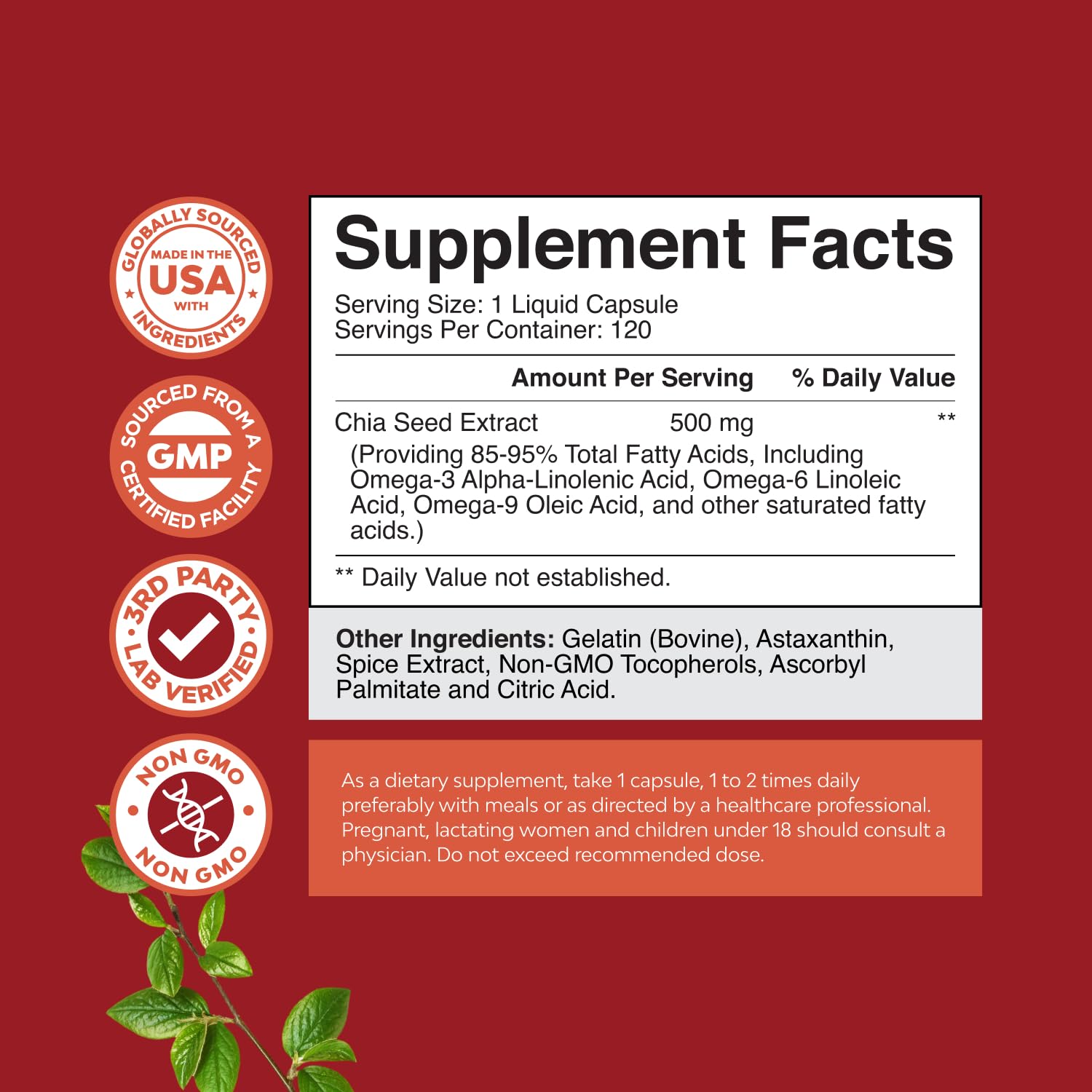 Chia Seed Oil Capsules – Plant-Based Omega 3-6-9 for Heart Health & Digestive Support