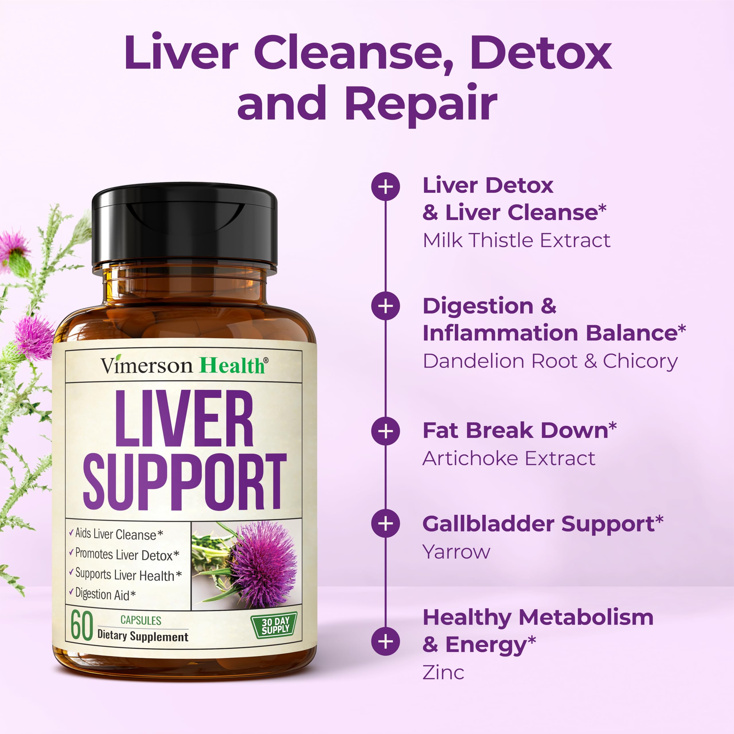 Vegan Liver Cleanse Detox & Repair – Milk Thistle & Dandelion Root (60 Capsules)