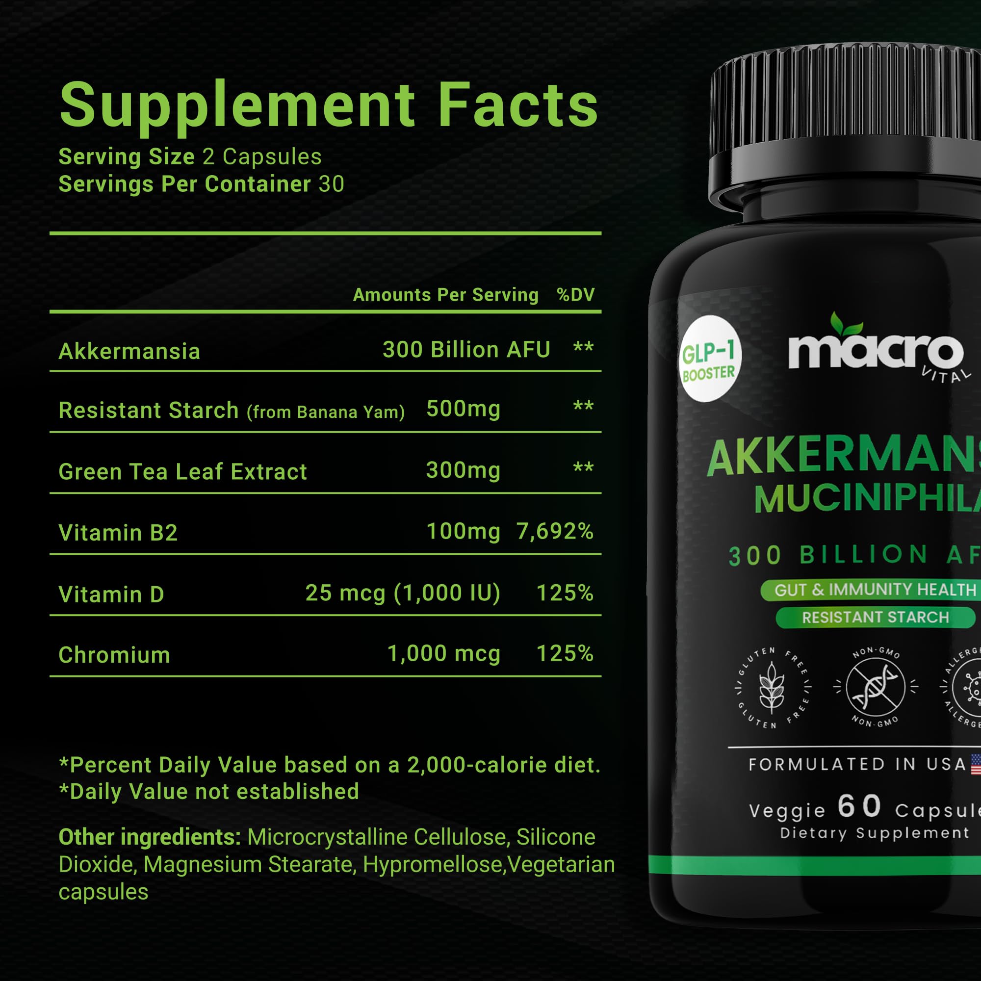 Akkermansia Muciniphila 300B AFU Probiotic for GLP-1 Support | Akka Superbiotics, 60 Veggie Capsules