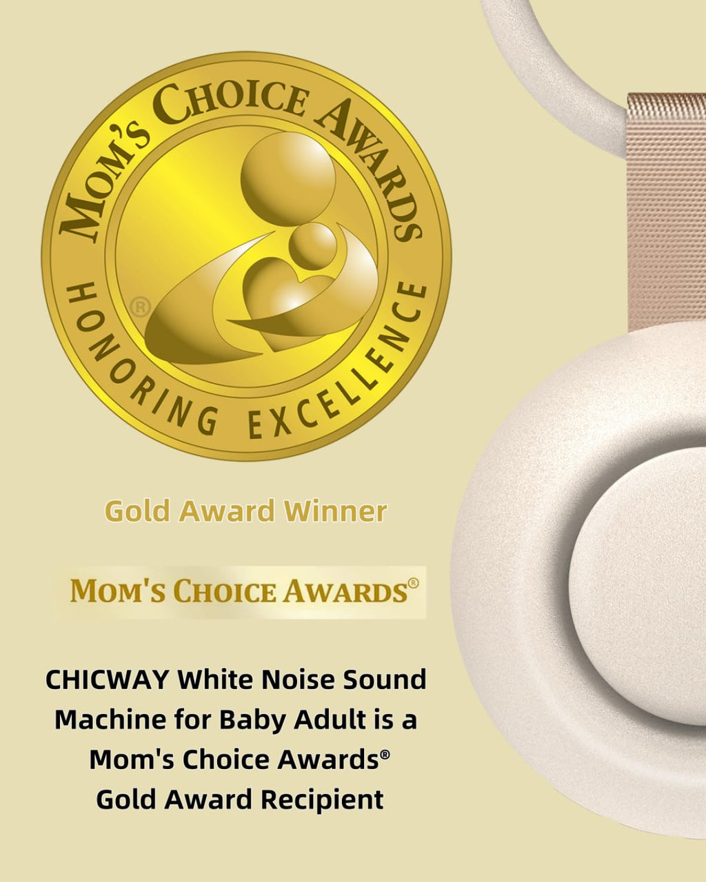CHICWAY 2025 Mom's Choice Portable White Noise Machine with AI Cry Detection