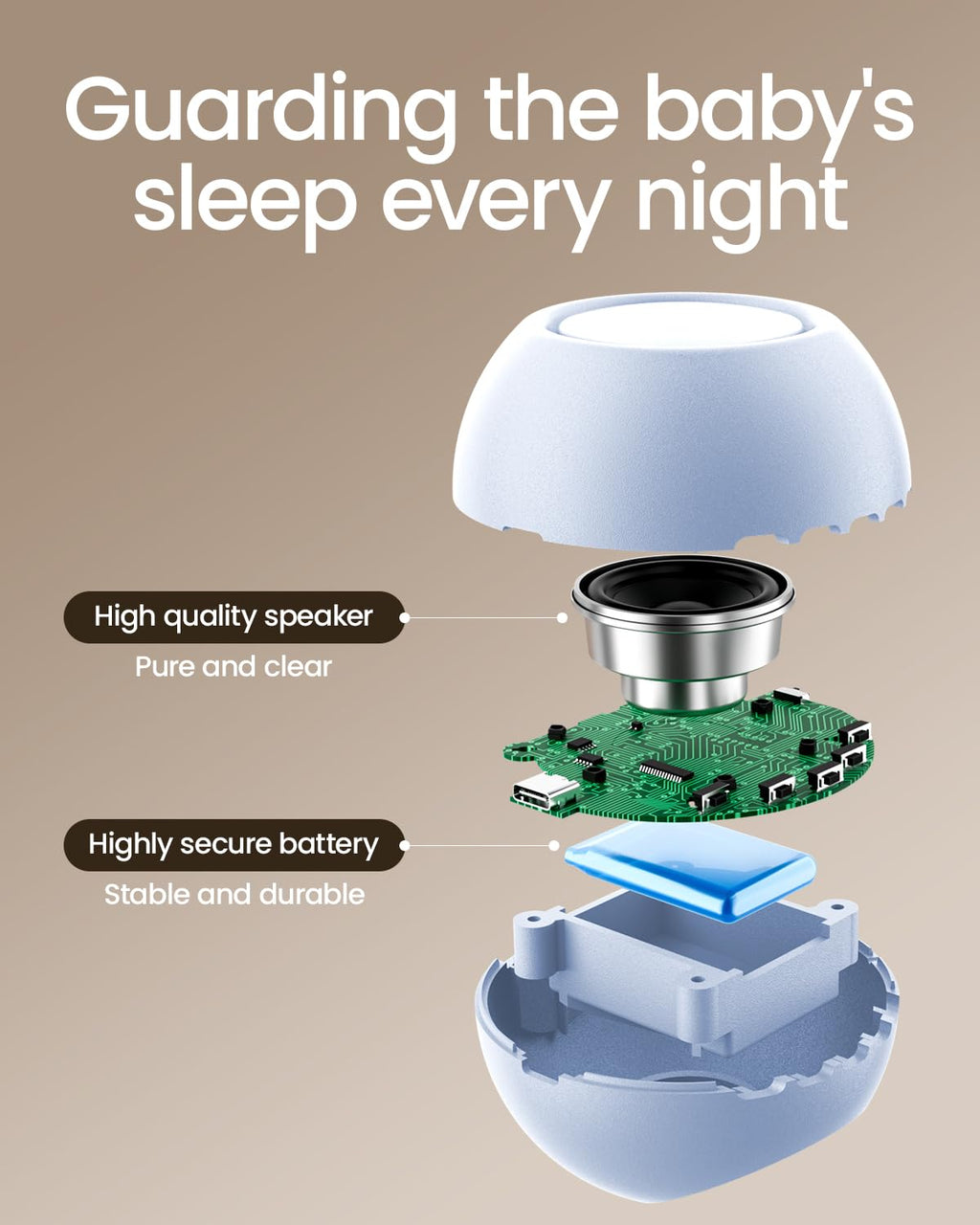 CHICWAY 2025 Mom's Choice Awards Portable White Noise Machine | AI Cry Detection, 18 Sounds, Bluetooth