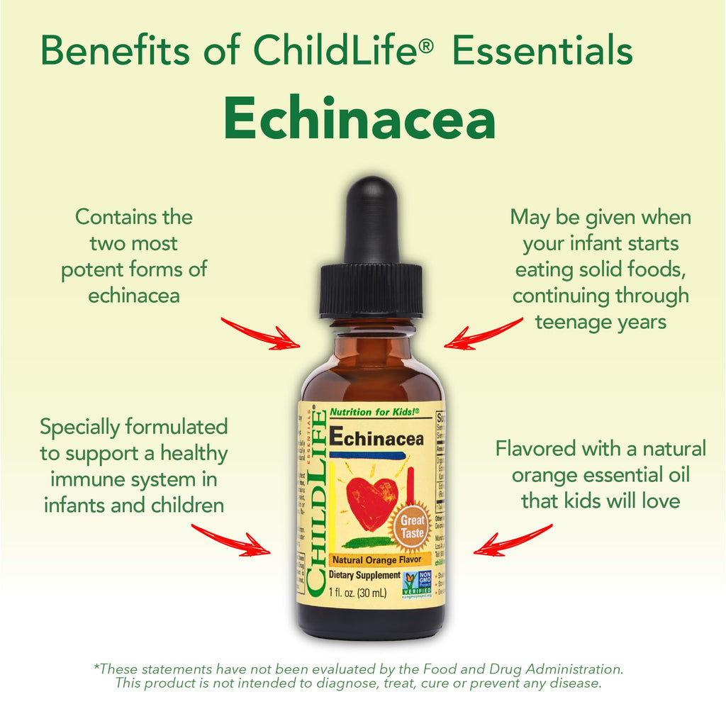 ChildLife Essentials Echinacea for Kids – Alcohol-Free Immune Support Drops (Orange) - 2 x 1 oz