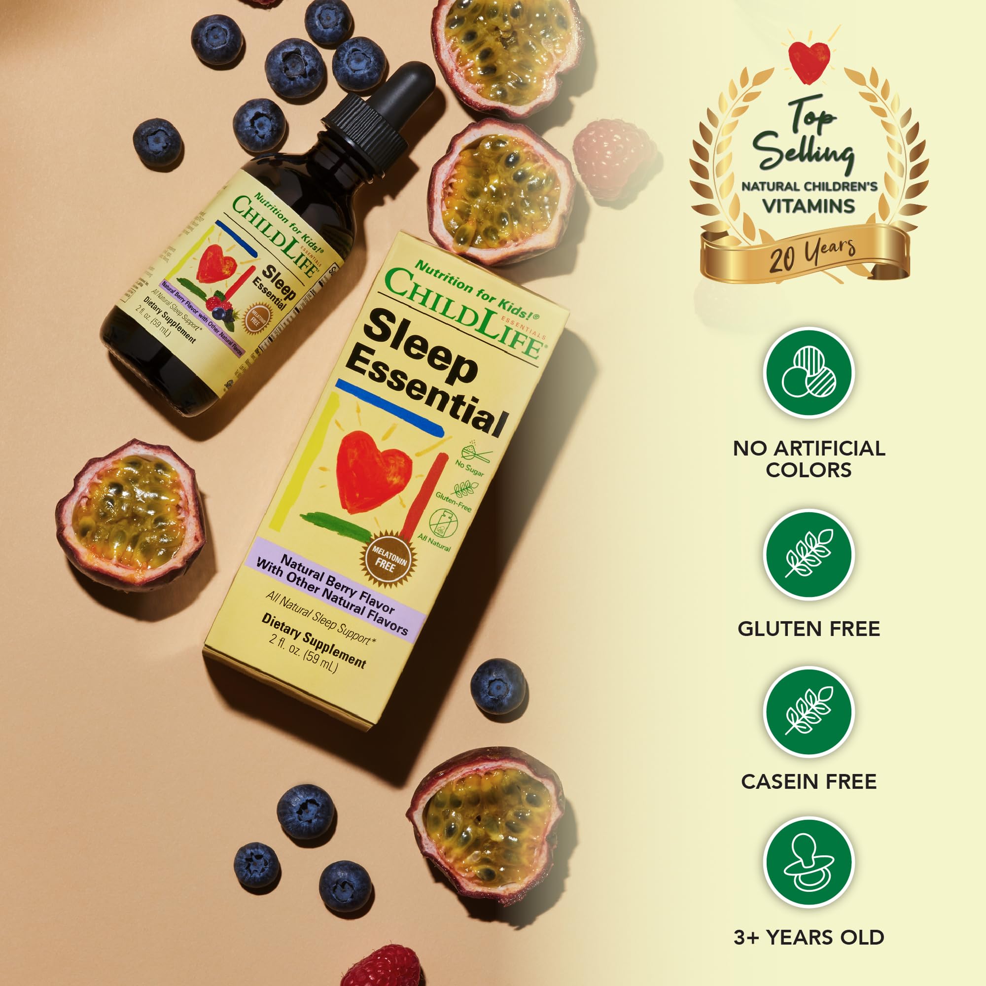 CHILDLIFE ESSENTIALS Sleep Essential - Melatonin-Free Kids Sleep Drops (Berry, 2 oz)