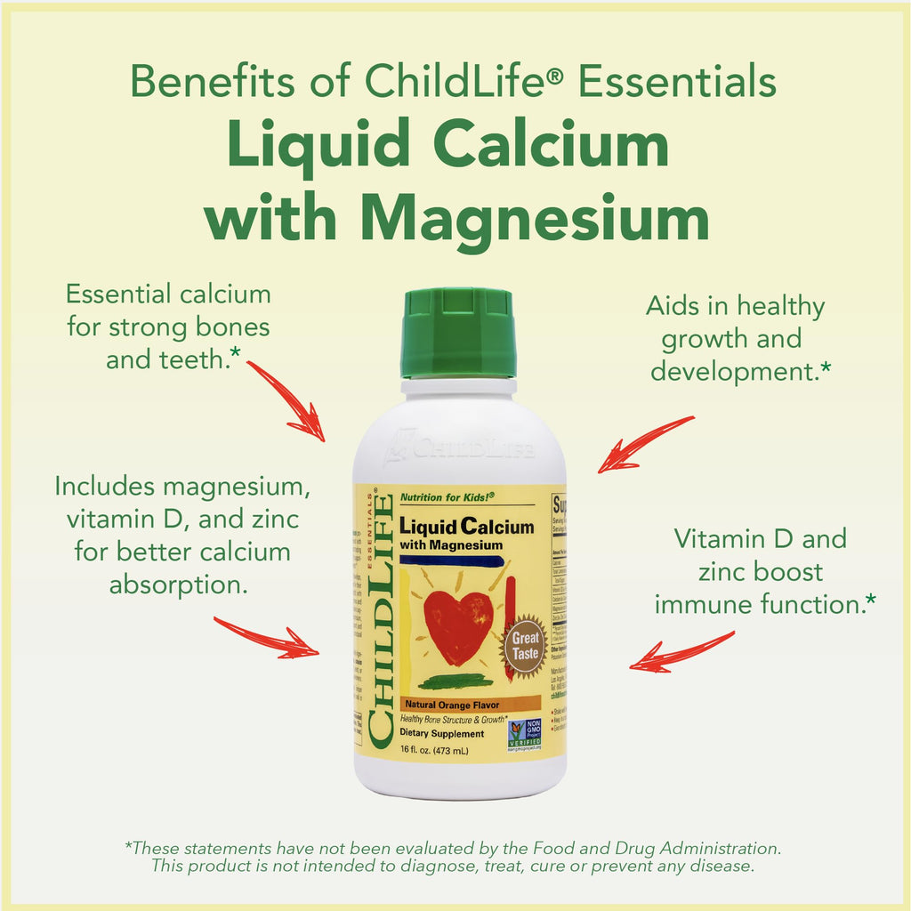 ChildLife Essentials Liquid Calcium for Kids with Magnesium, Zinc, and Vitamin D3 – Orange Flavor, 16 fl oz (3 Pack)