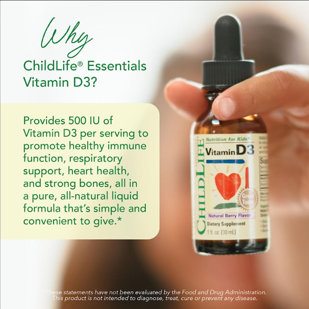 ChildLife Essentials Vitamin D3 Drops for Kids – 500 IU/Drop, 1oz Berry, 3-Pack