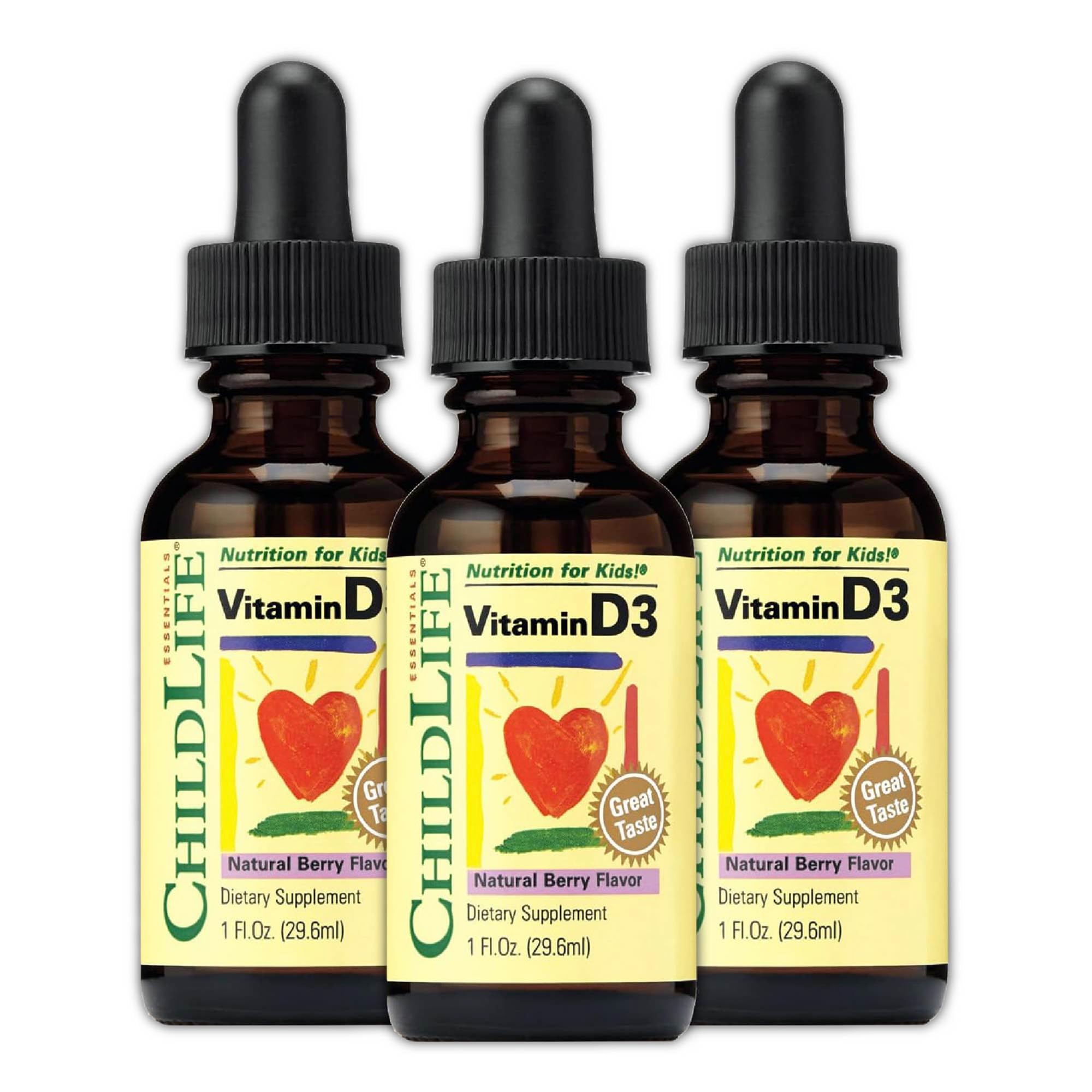 ChildLife Essentials Vitamin D3 Drops for Kids – 500 IU/Drop, 1oz Berry, 3-Pack