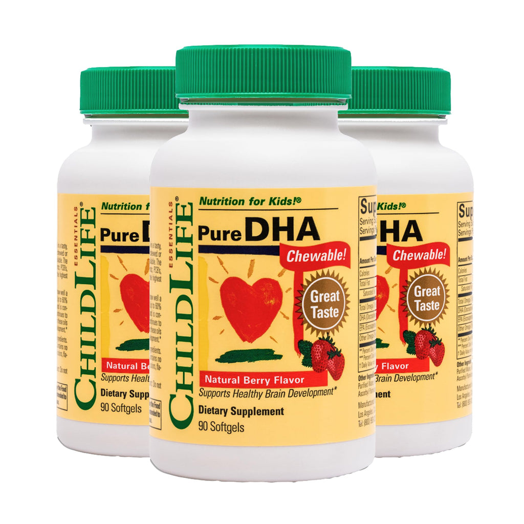 CHILDLIFE ESSENTIALS Pure DHA for Kids – DHA EPA Omega-3 for Brain Health (Pack of 3, 90 Softgels)