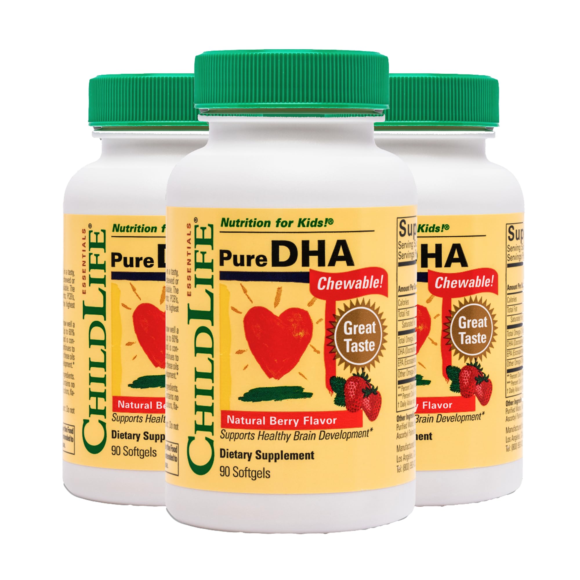 CHILDLIFE ESSENTIALS Pure DHA for Kids – DHA EPA Omega-3 for Brain Health (Pack of 3, 90 Softgels)