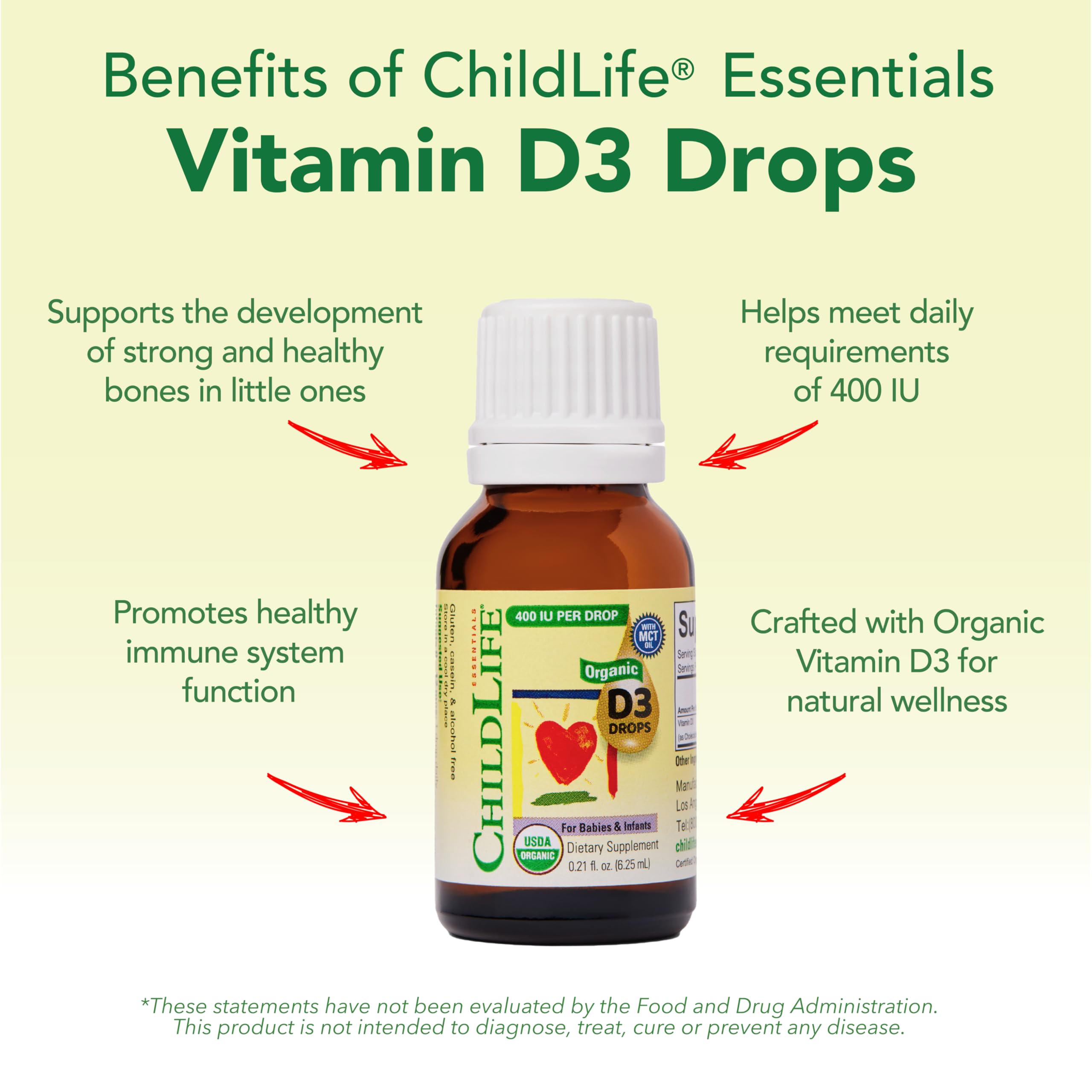 CHILDLIFE Essentials Organic Vitamin D3 Drops for Infants & Newborns – 400 IU/Drop, USDA Organic