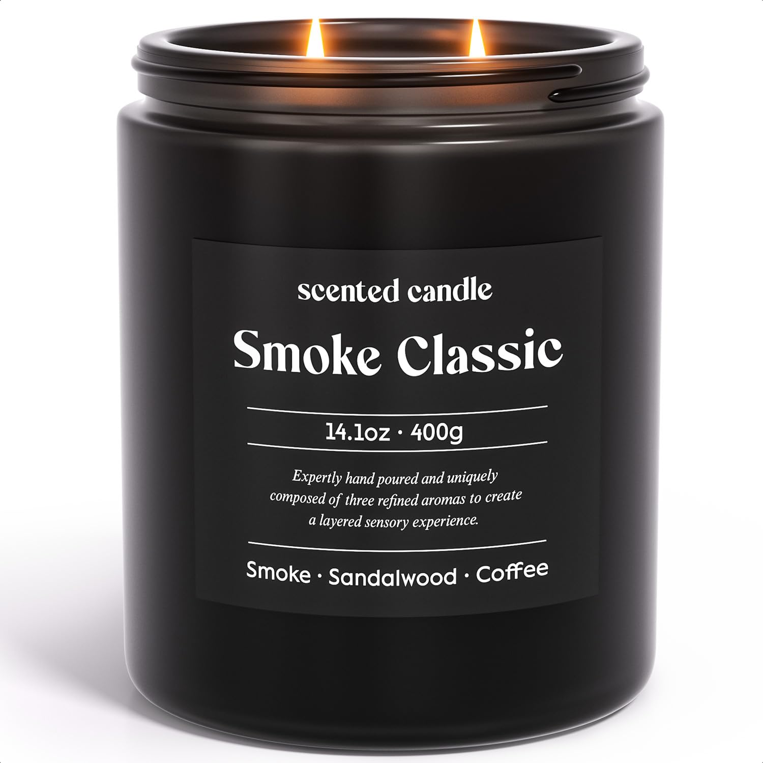 CHILLFLAME Candles for Men - 14.1 oz Dual-Wick Scented Candle with Smoke, Sandalwood & Coffee