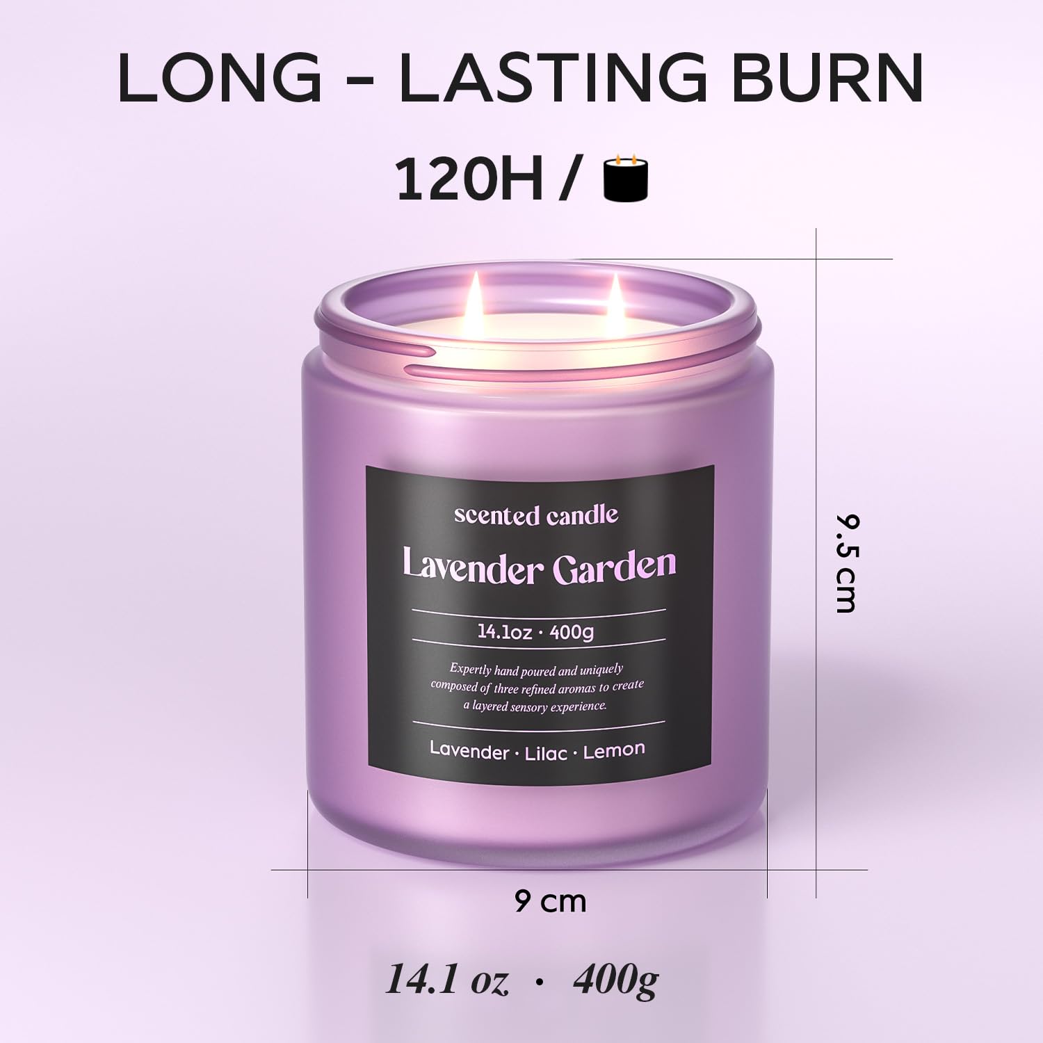 CHILLFLAME Lavender Candle – 14.1 oz Two-Wick Aromatherapy (Lavender, Lilac & Lemon)