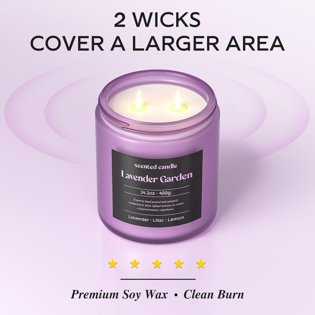 CHILLFLAME Lavender Candle – 14.1 oz Two-Wick Aromatherapy (Lavender, Lilac & Lemon)