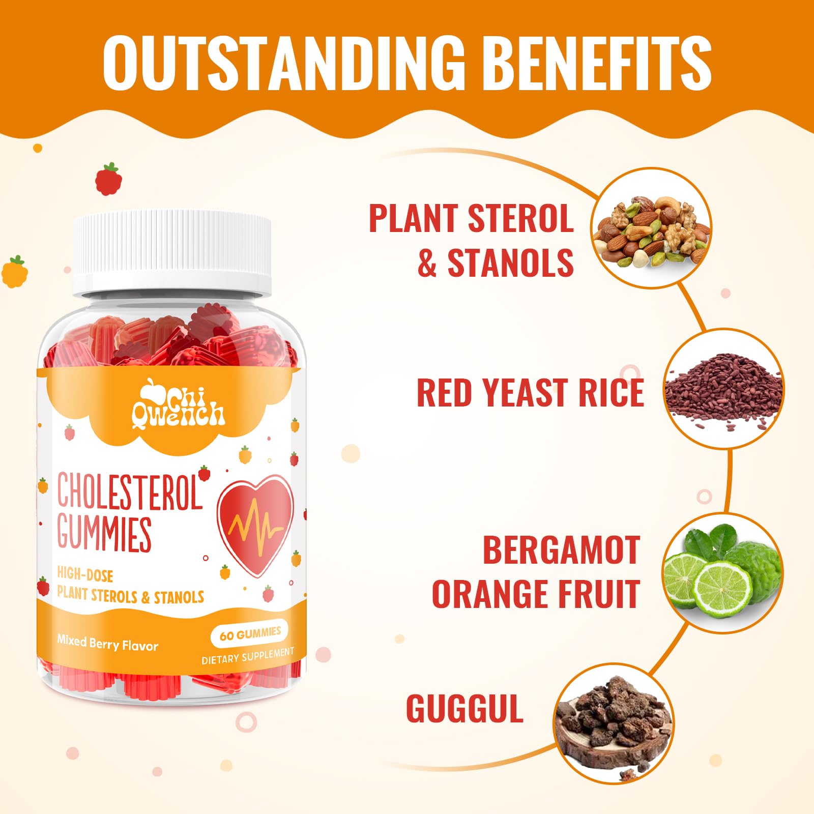 ChiQwench Cholesterol Gummies - 1500mg Plant Sterols & Stanols, Mixed Berry, 60 Count