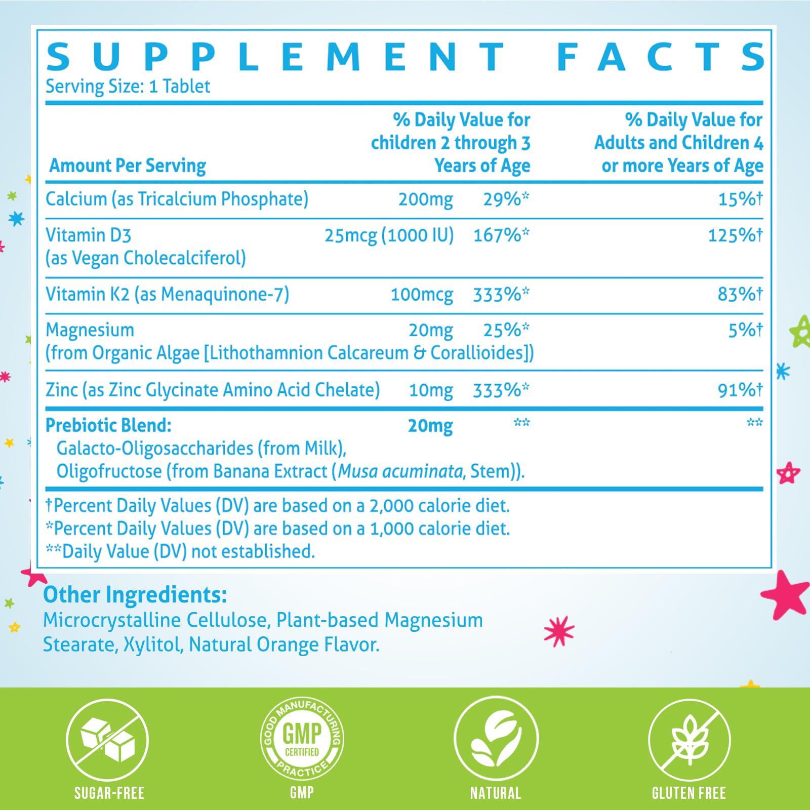 ChiQwench 500 mg Calcium + D3 & K2 with Zinc, Magnesium & Prebiotics – Orange Chewables for Kids’ Bone Health, Gluten Free, 120 Tabs