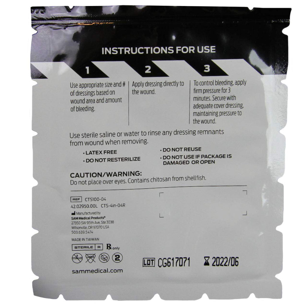 Chito-SAM 100 4\" X 4\" - Pure Chitosan Hemostatic Dressing