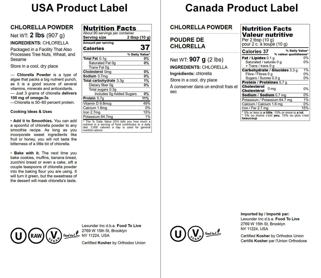 Food to Live Chlorella Powder – 2 Pounds | Kosher, Raw Green Algae, Vegan Superfood