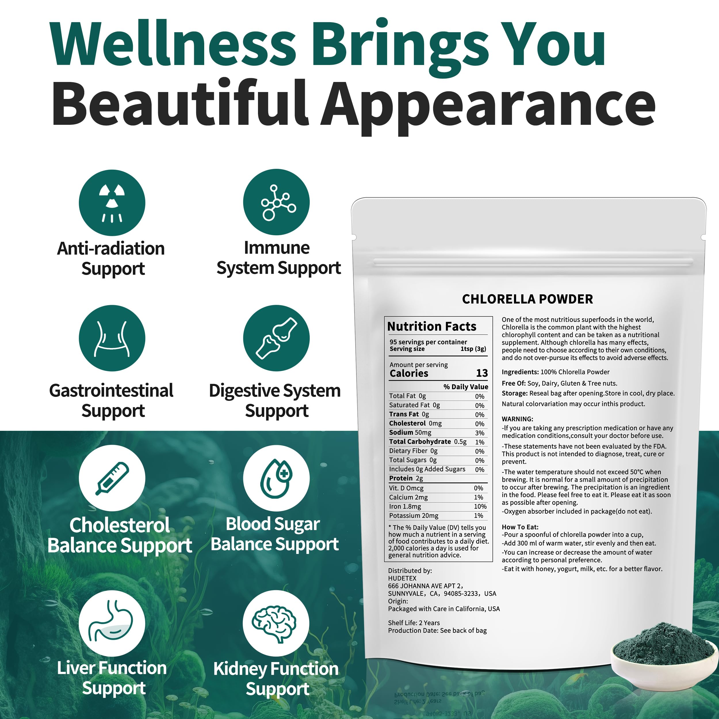 Chlorella Powder Natural 10 oz | Chlorophyll Powder for Immune Support, Liver Function, Vegan Protein & Vitamins