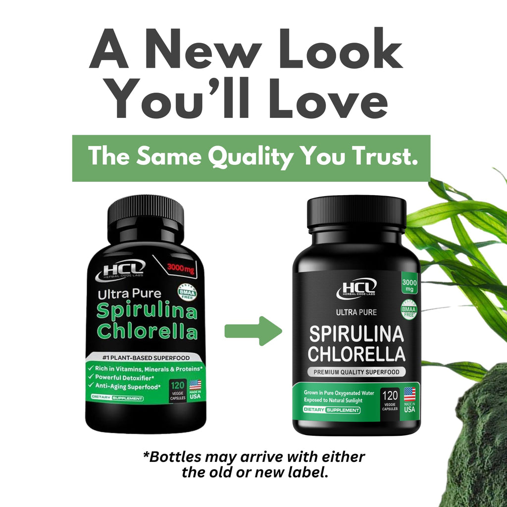 Chlorella Spirulina Capsules 3000 mg – BMAA Free | Blue-Green Algae