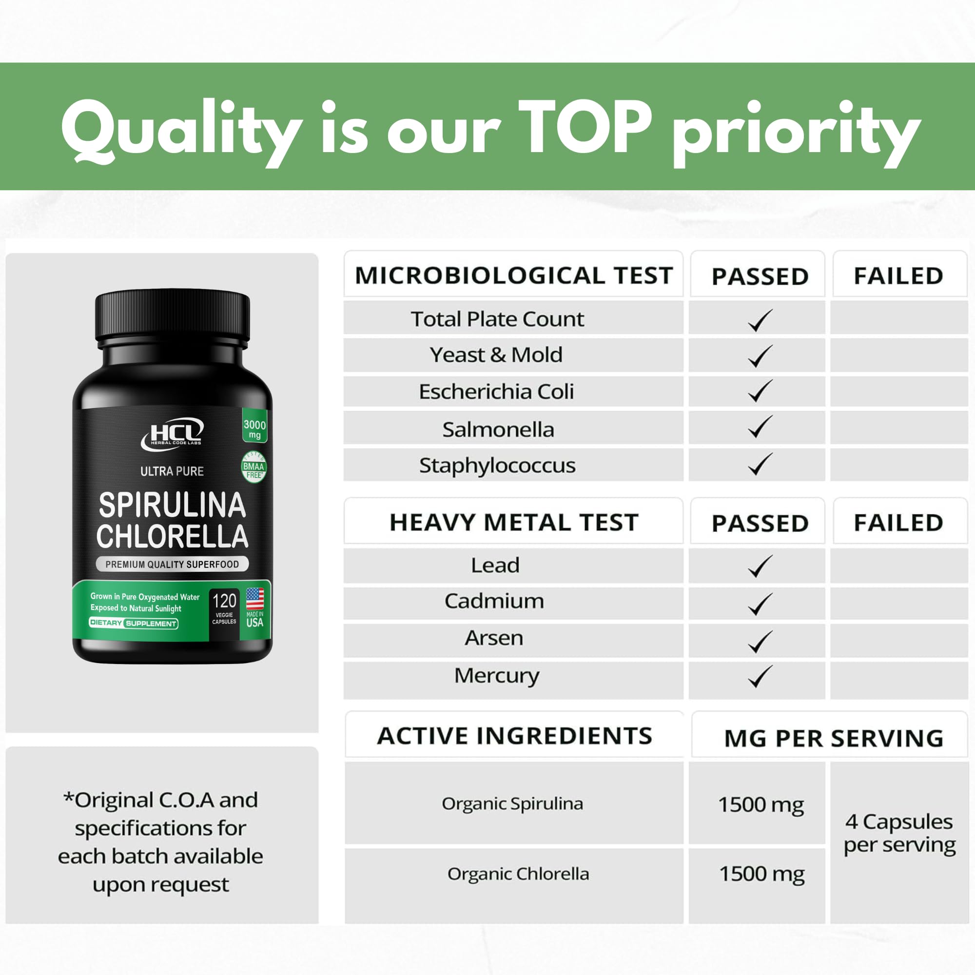 Chlorella Spirulina Capsules 3000 mg – BMAA Free | Blue-Green Algae