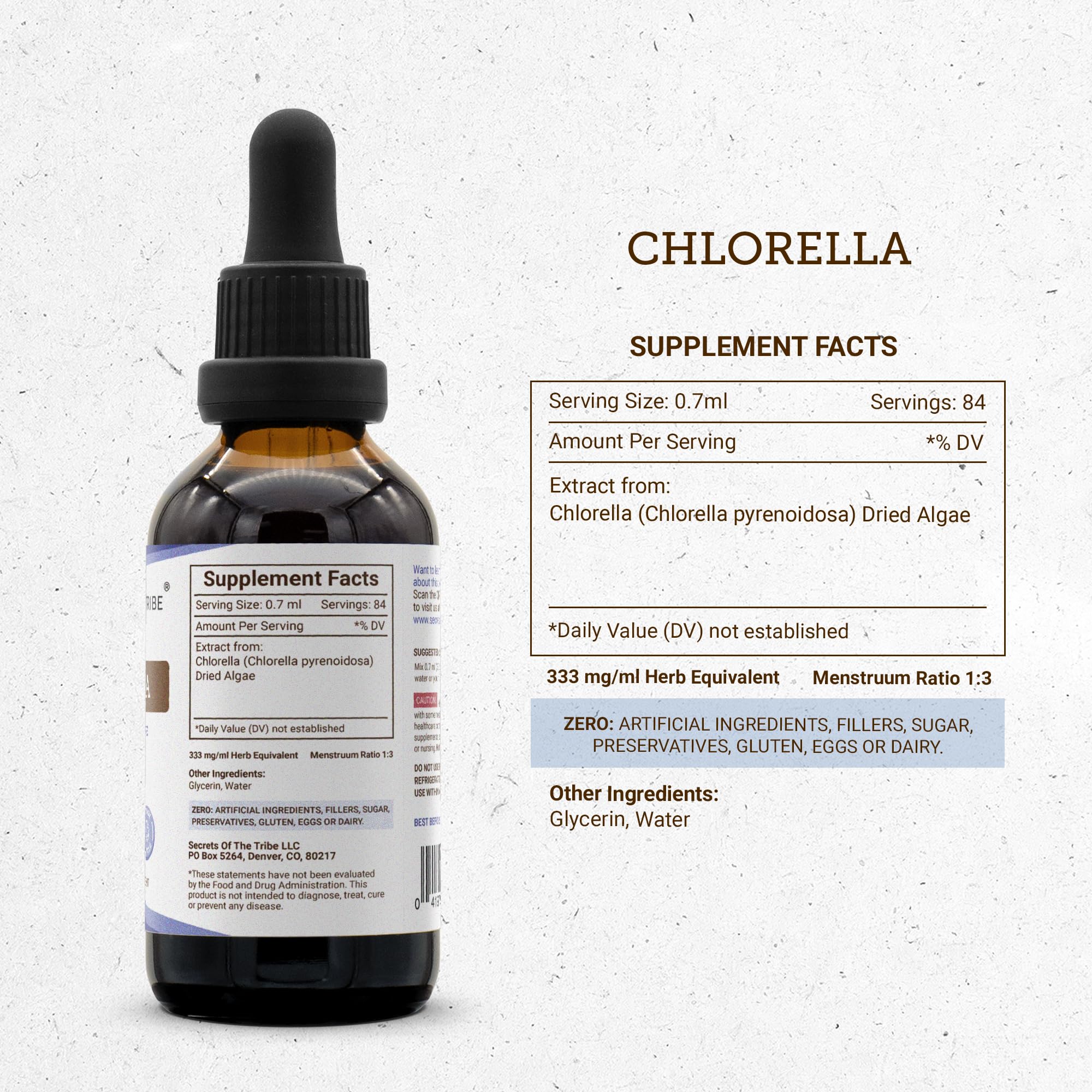 Secrets of the Tribe Chlorella Tincture – Alcohol-Free Liquid Extract (2 FL OZ)