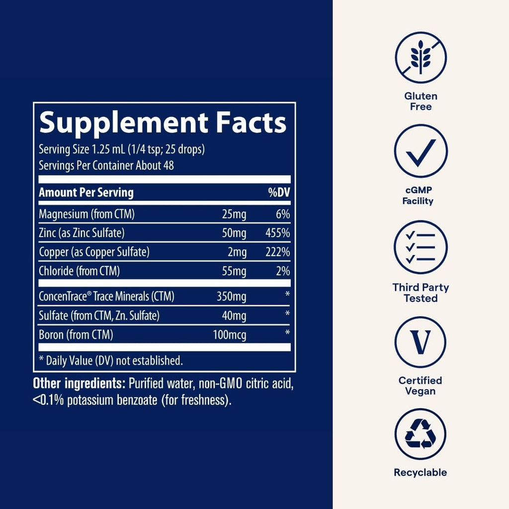 Trace Minerals Ionic Zinc Drops – Immune Support, Digestion & Skin Health | 2 oz, 2-Pack (96 Servings)