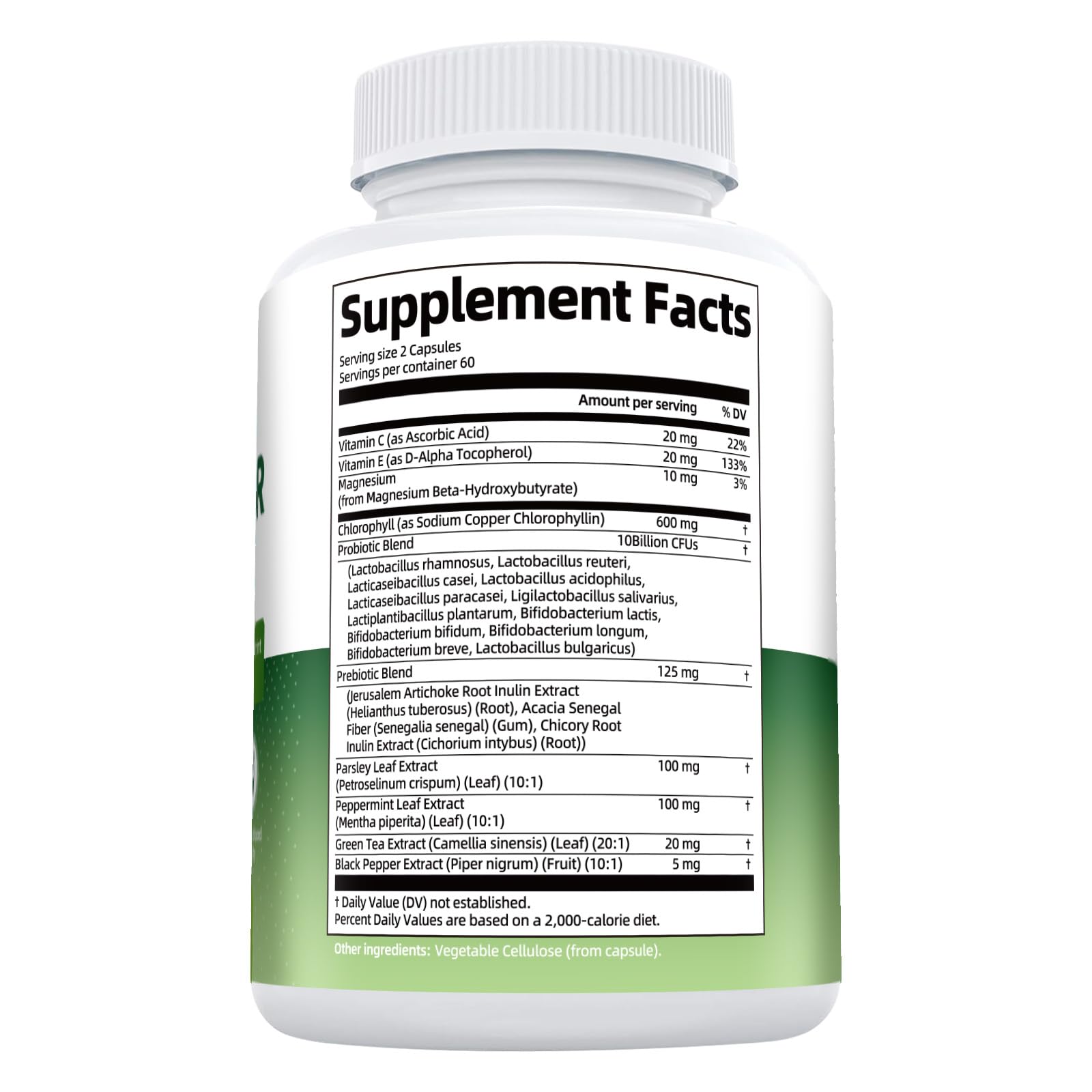 Chlorophyll Body Deodorizing Capsule - 10B CFU Probiotics, 120 Caps