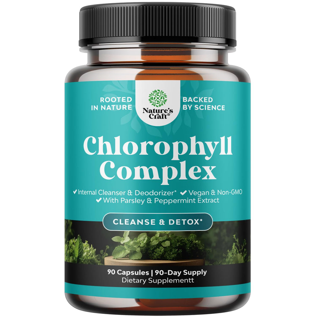 Chlorophyll Capsules for Body Odor & Detox | Mint & Parsley | Vegan Non-GMO Gluten Free (90ct)