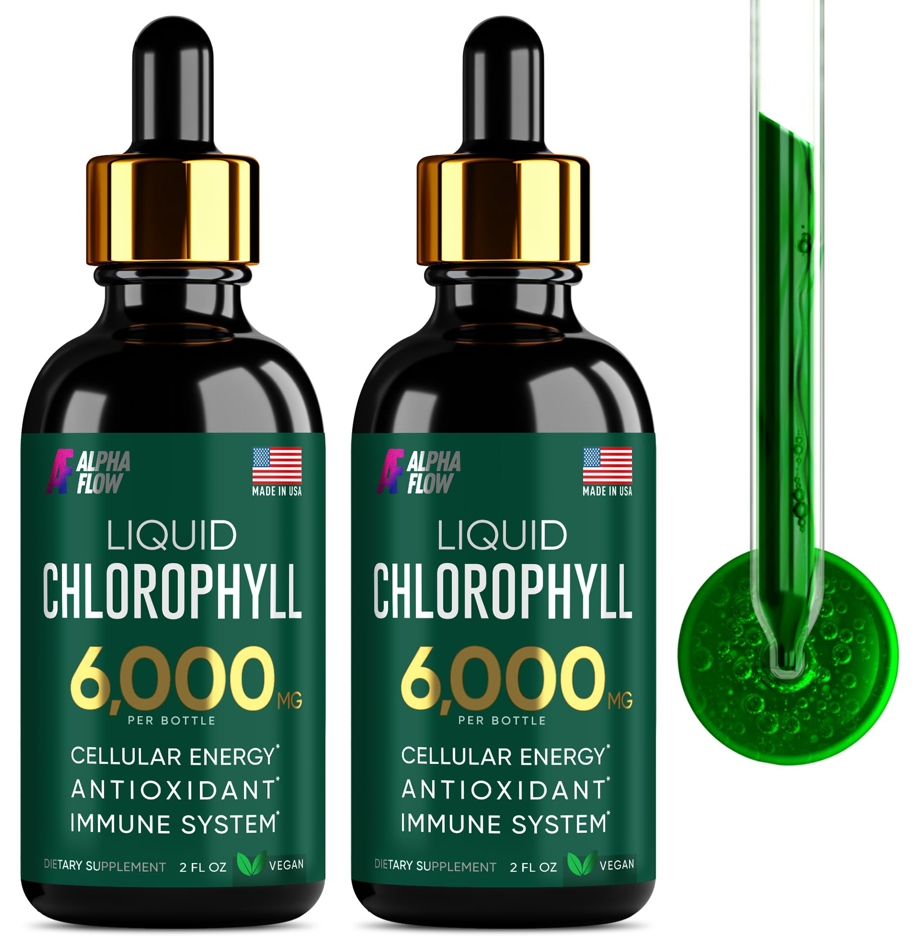 [2 Pack] Chlorophyll Liquid Drops 6000MG – Detox, Energy, Skin – US-Made, Non-GMO 4oz