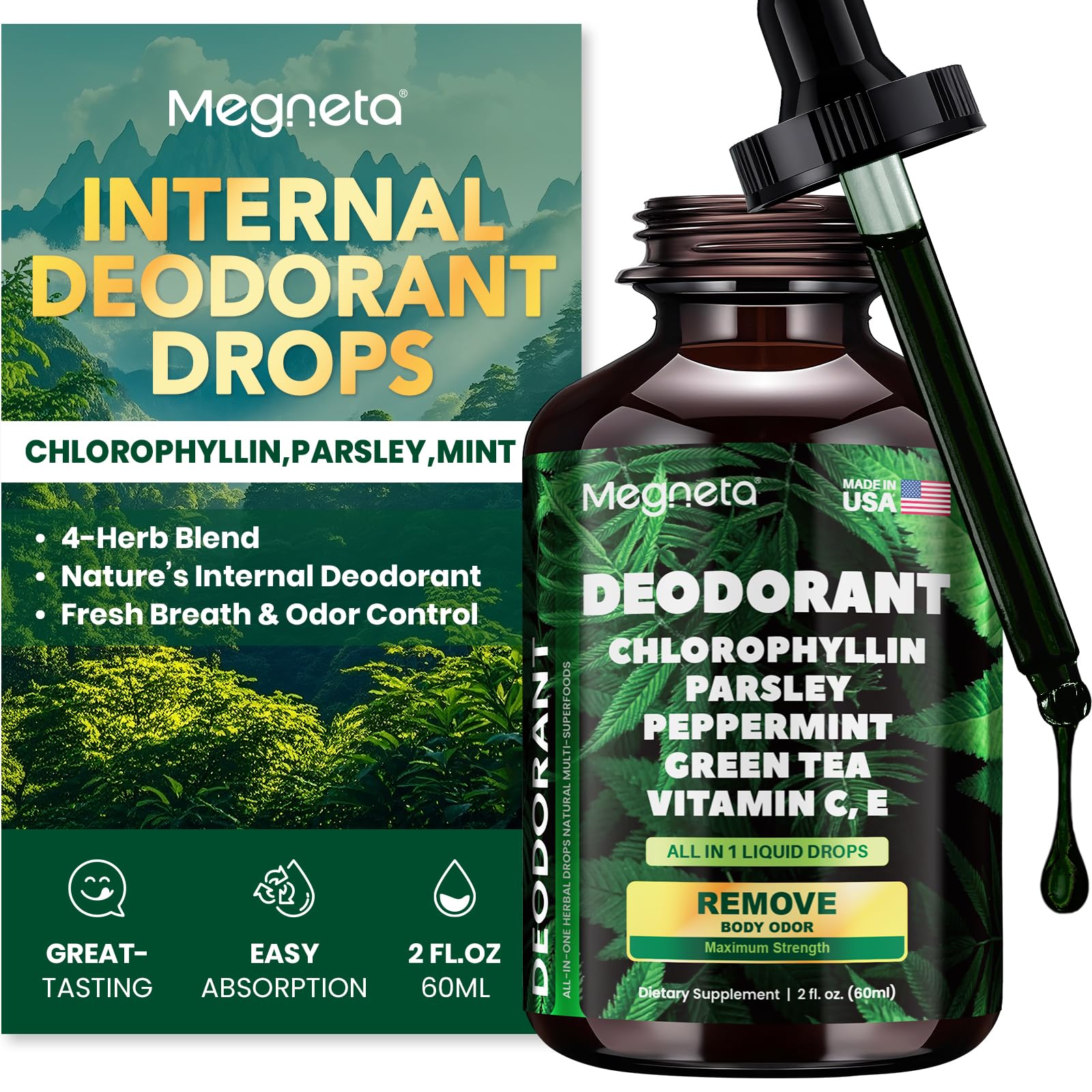 Chlorophyll Liquid Drops – Natural Body Deodorant (2 oz)