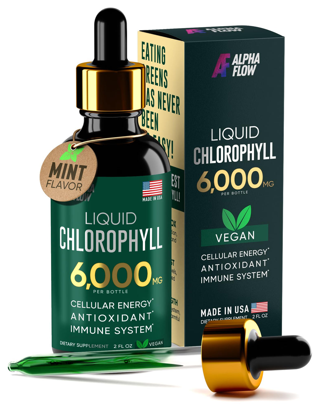 Chlorophyll Liquid Drops 6000 mg - Premium Non-GMO Vegan Chlorophyll Supplement