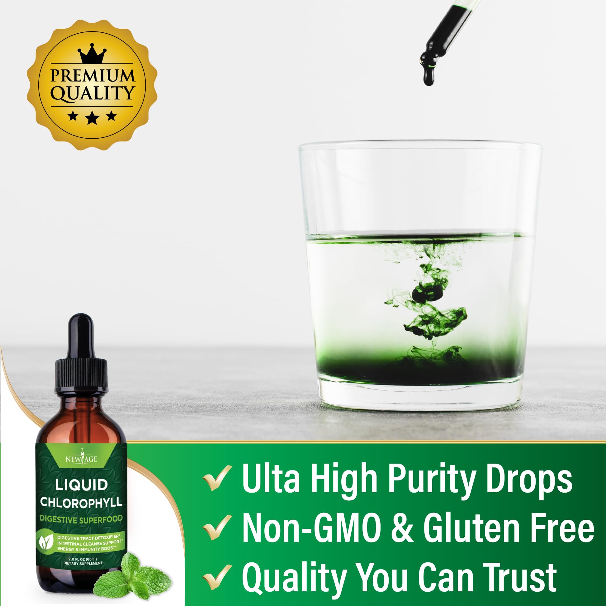 NEW AGE Chlorophyll Liquid Drops – Energy, Digestion & Immune Support (2 fl oz)