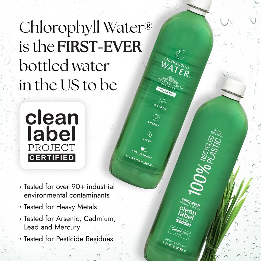 Chlorophyll Water – 1L Bottle (6-Pack) | Alkaline Detox with Vitamins A, B12, C, D