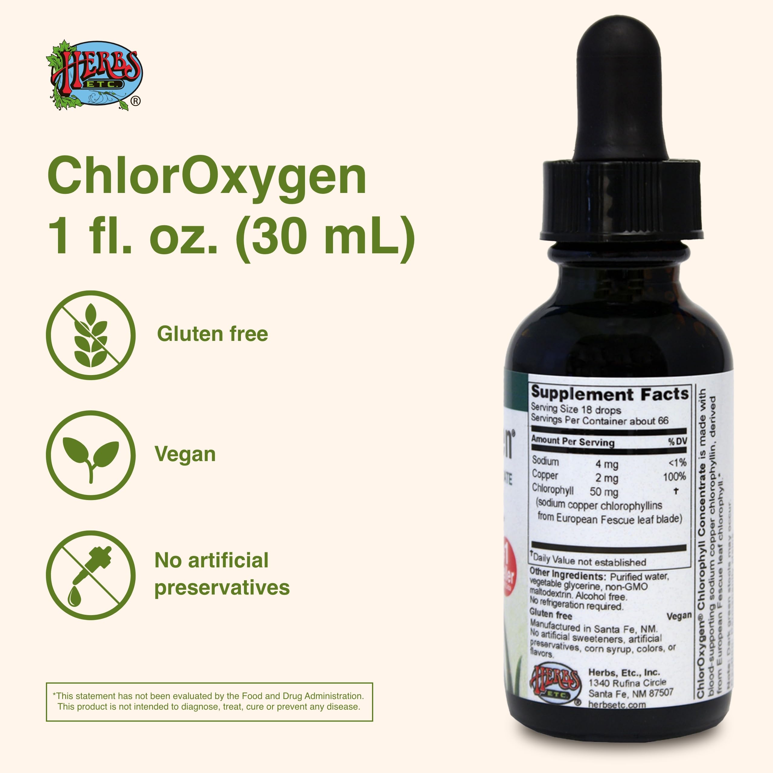 ChlorOxygen Chlorophyll Concentrate by Herbs Etc. – Energy & Blood Health (1 fl oz)