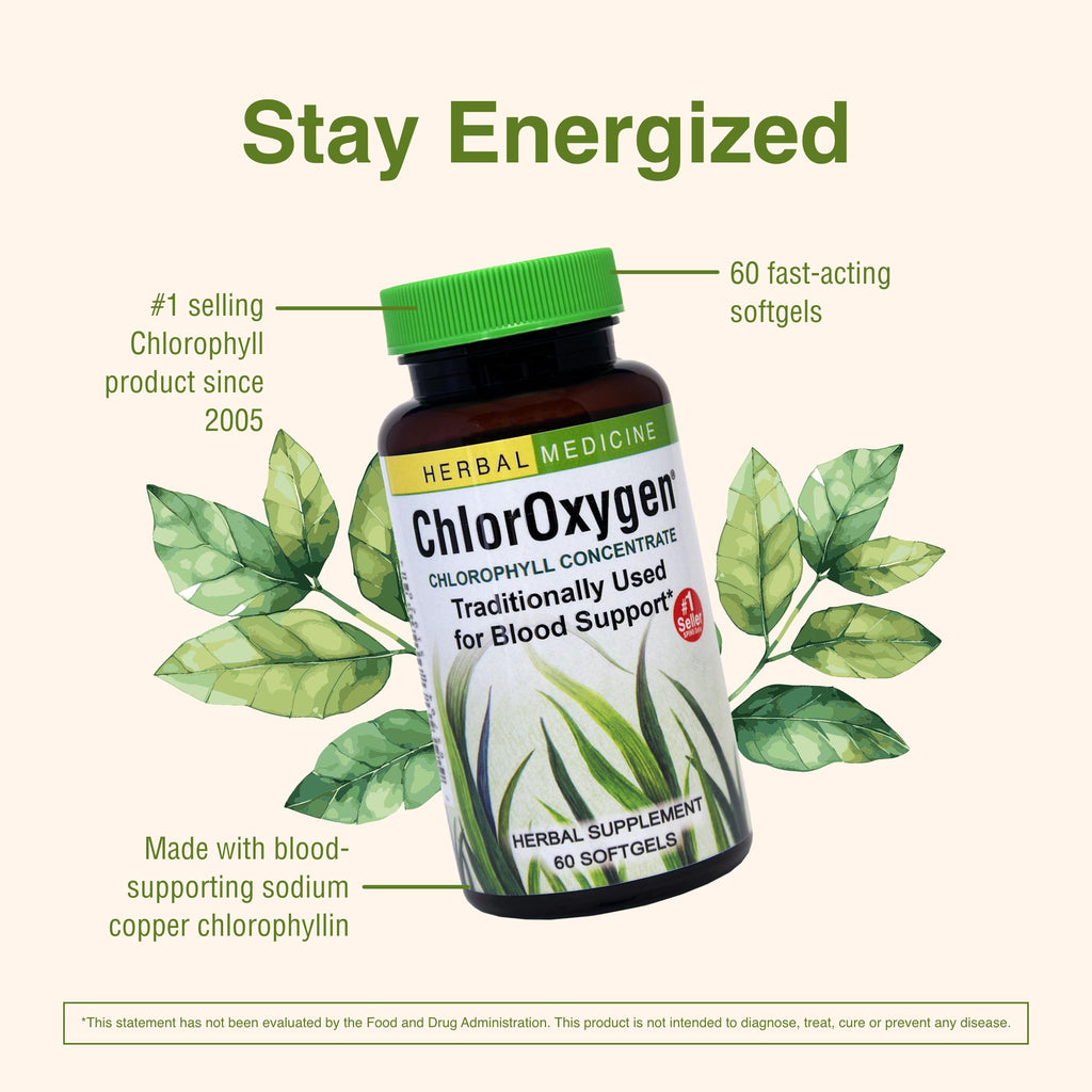 Herbs Etc. ChlorOxygen Chlorophyll Concentrate – Blood Circulation & Energy Support (60 Softgels)
