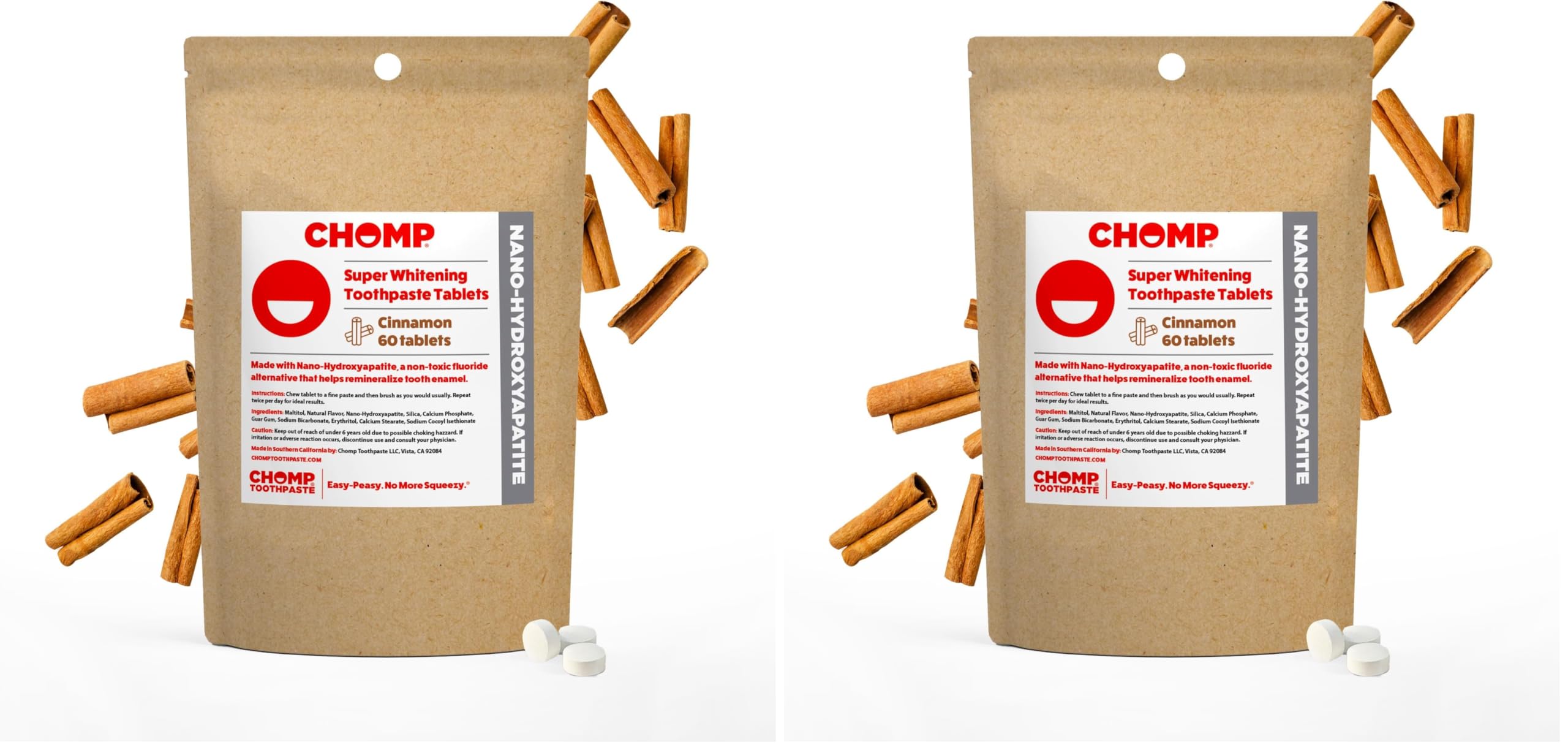 Chomp Cinnamon Toothpaste Tablets with Nano Hydroxyapatite – Refill Pack 2