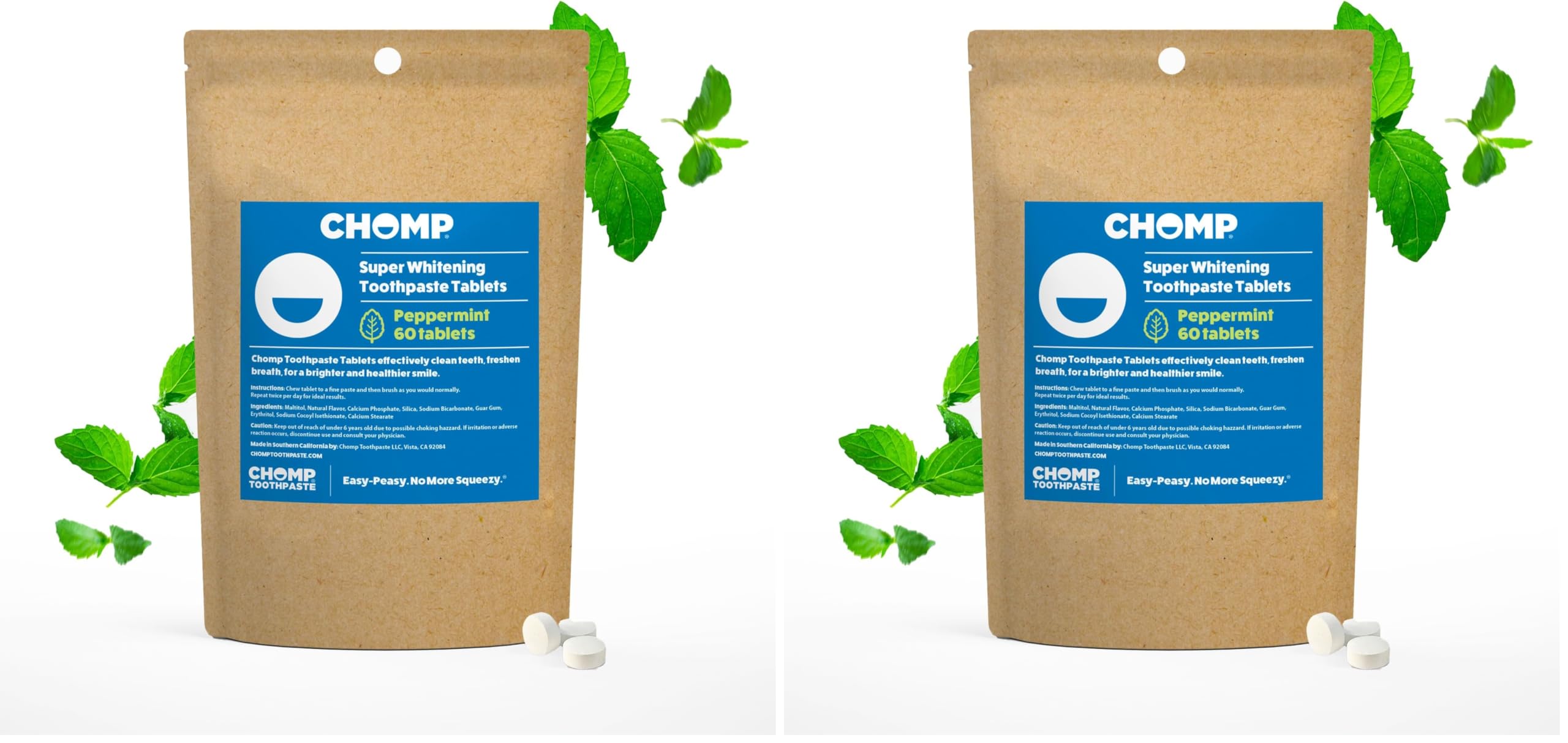 Chomp Peppermint Toothpaste Tablets Refill (Pack of 2) - 60 Tablets