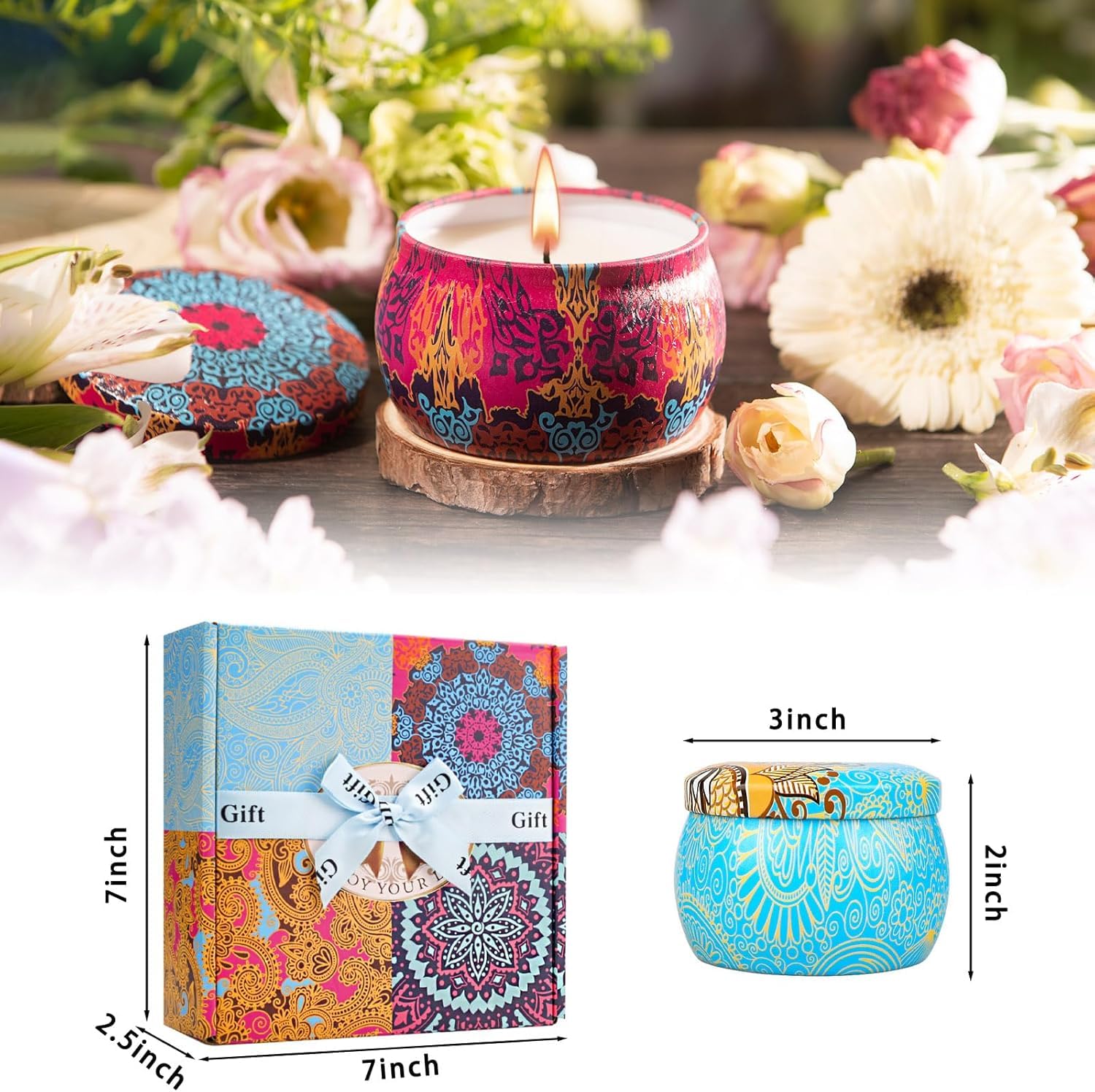Christmas Candle Gift Set - 4 Pack Soy Candles in Decorative Tin | Gift for Women